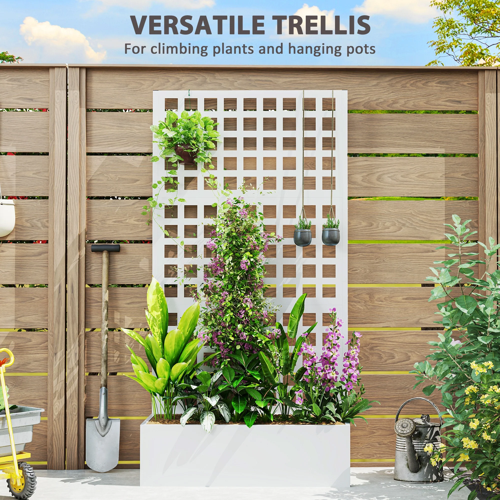 Galvanized Raised Garden Bed with Trellis, 35" x 16" x 70", White - Image 7