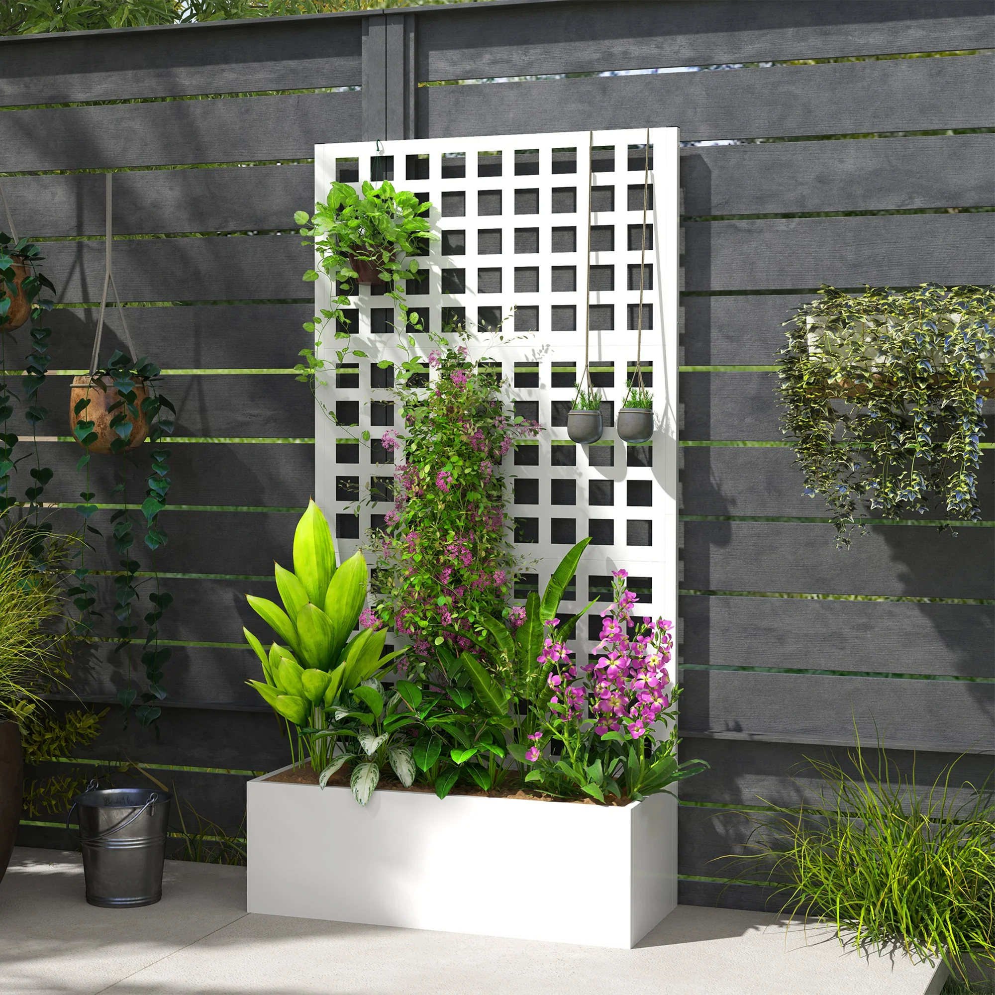 Galvanized Raised Garden Bed with Trellis, 35" x 16" x 70", White - Image 9