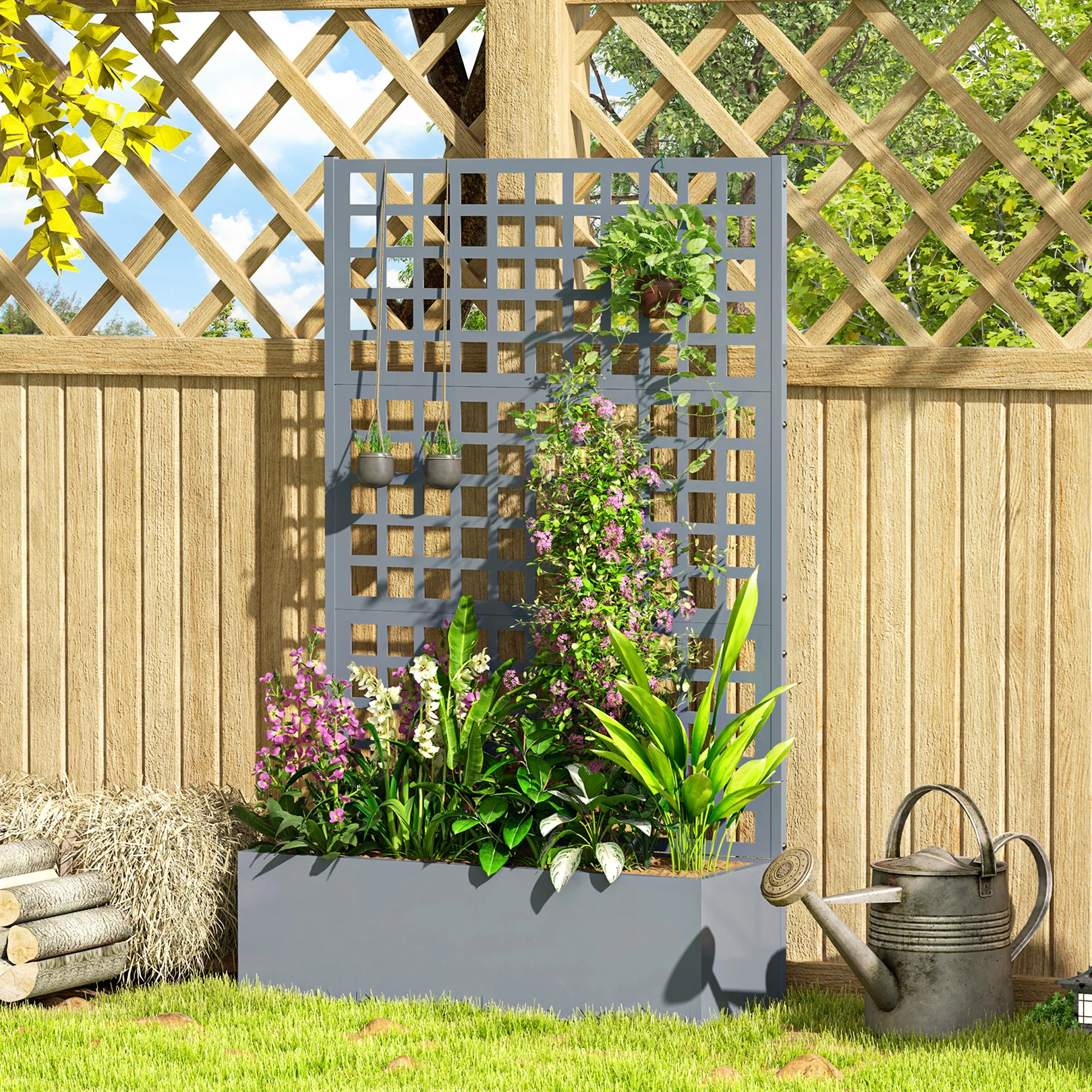 Galvanized Raised Garden Bed with Trellis, 43" x 16" x 70", Gray - Image 4