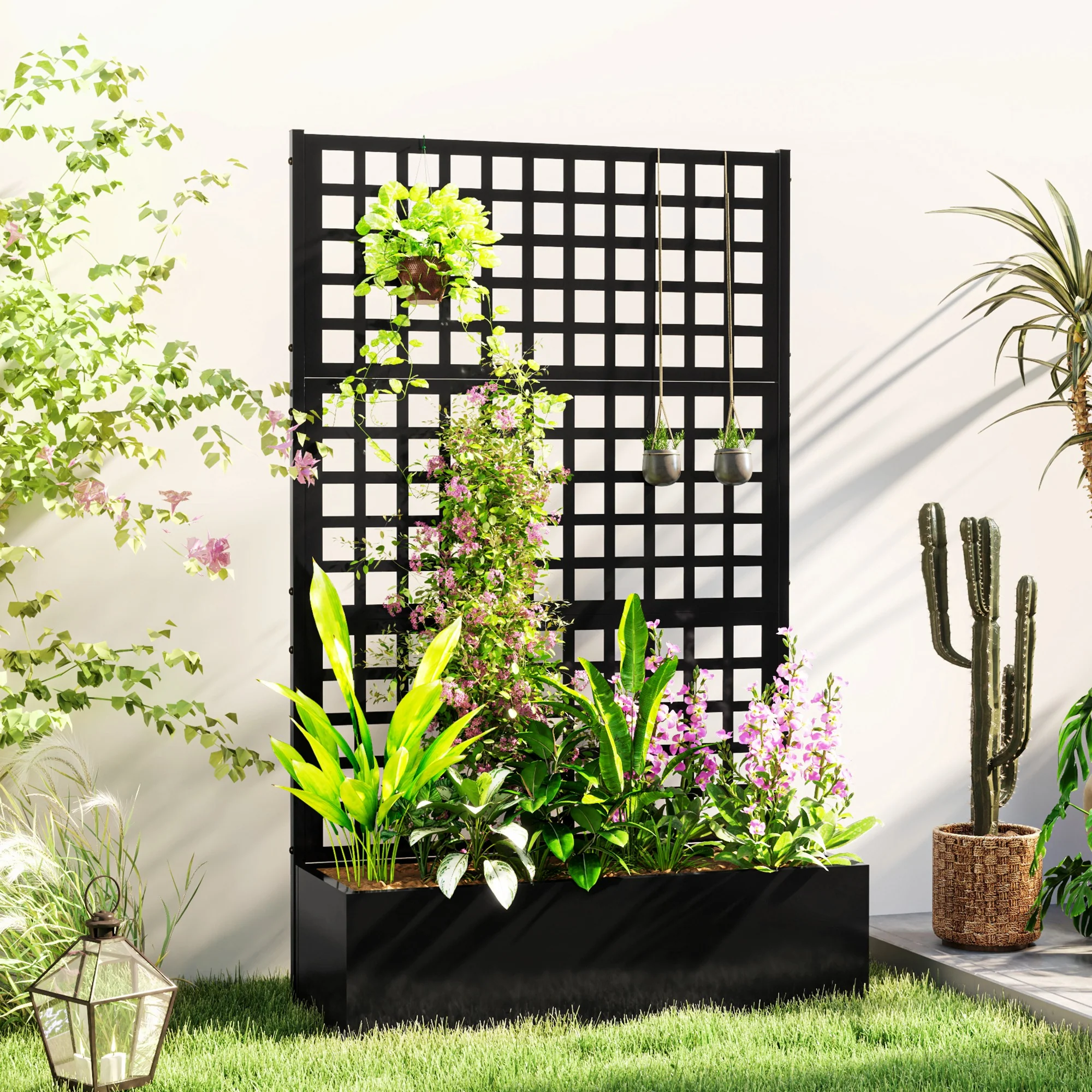 Galvanized Raised Garden Bed with Trellis, 43" x 16" x 70", Black - Image 3