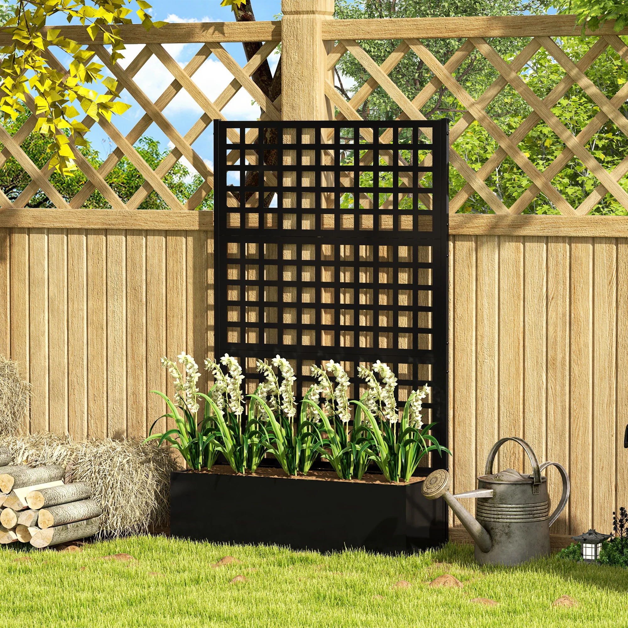 Galvanized Raised Garden Bed with Trellis, 43" x 16" x 70", Black - Image 4