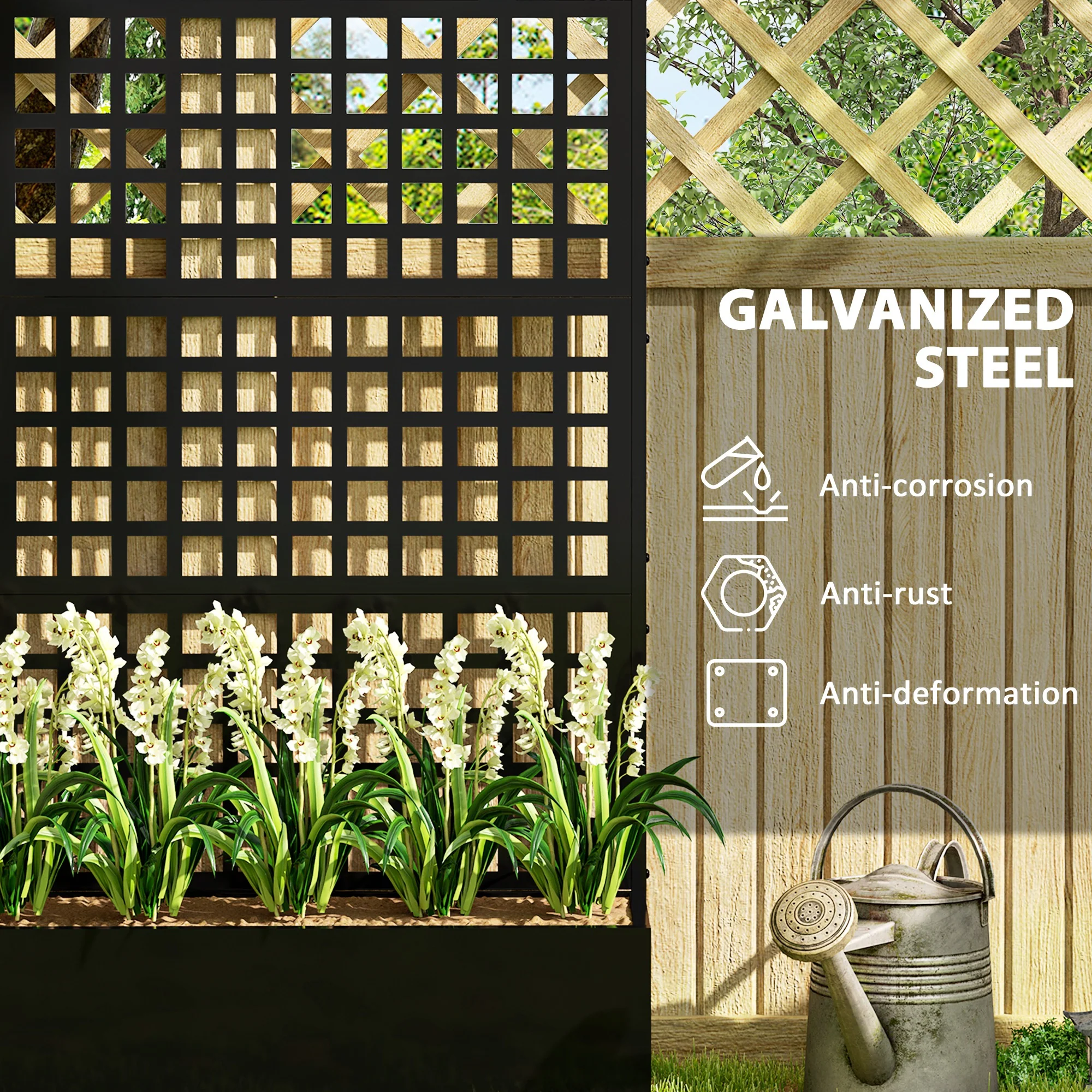 Galvanized Raised Garden Bed with Trellis, 43" x 16" x 70", Black - Image 6