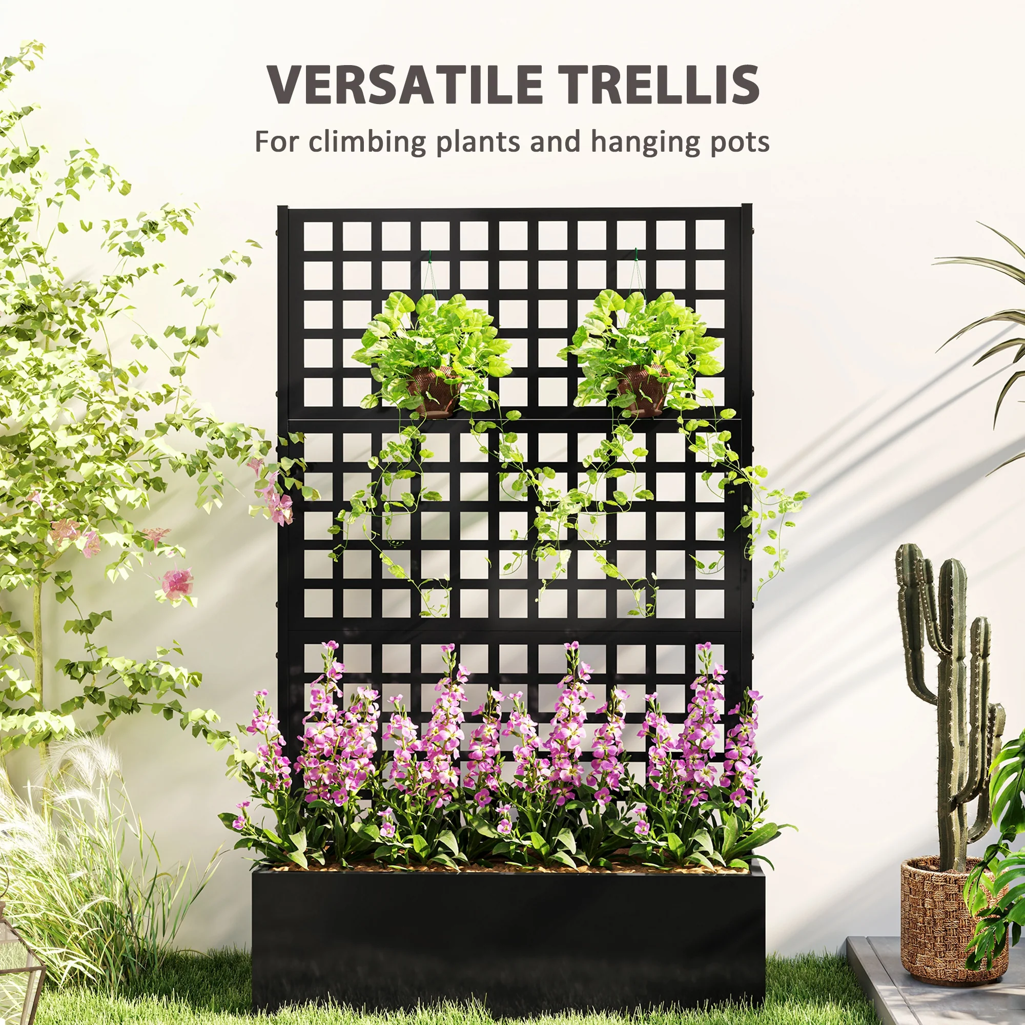 Galvanized Raised Garden Bed with Trellis, 43" x 16" x 70", Black - Image 7