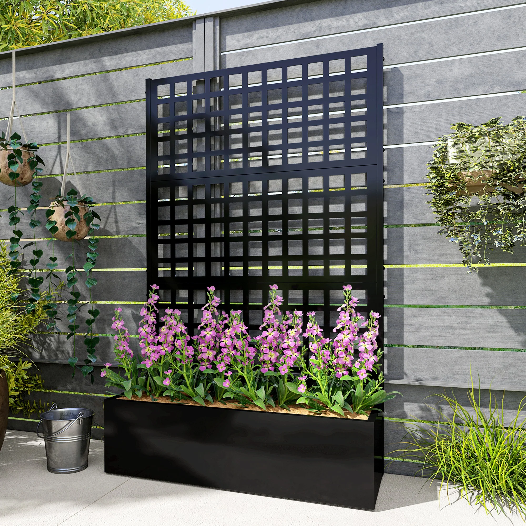 Galvanized Raised Garden Bed with Trellis, 43" x 16" x 70", Black - Image 9