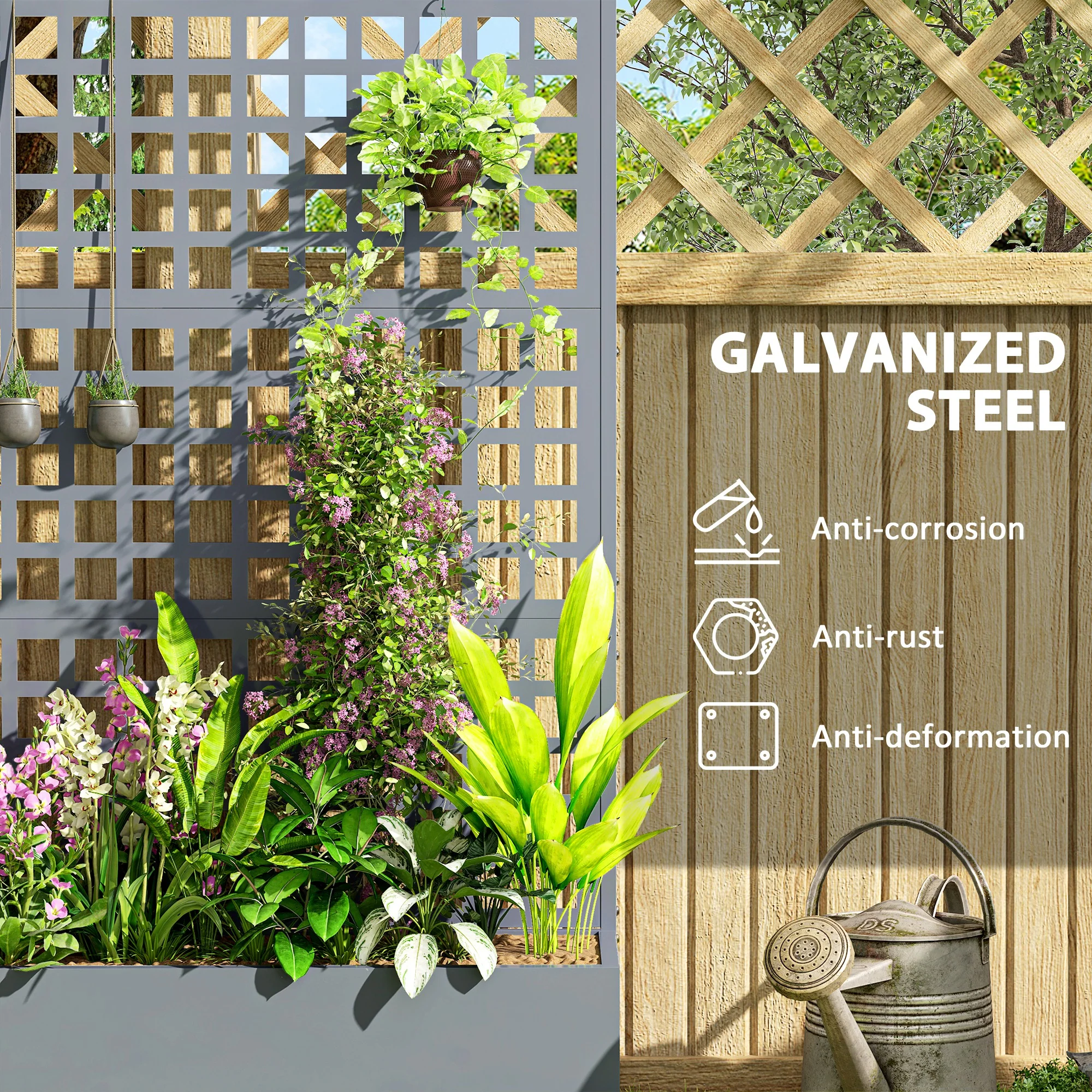 Galvanized Raised Garden Bed with Trellis, 43" x 16" x 70", Gray - Image 6