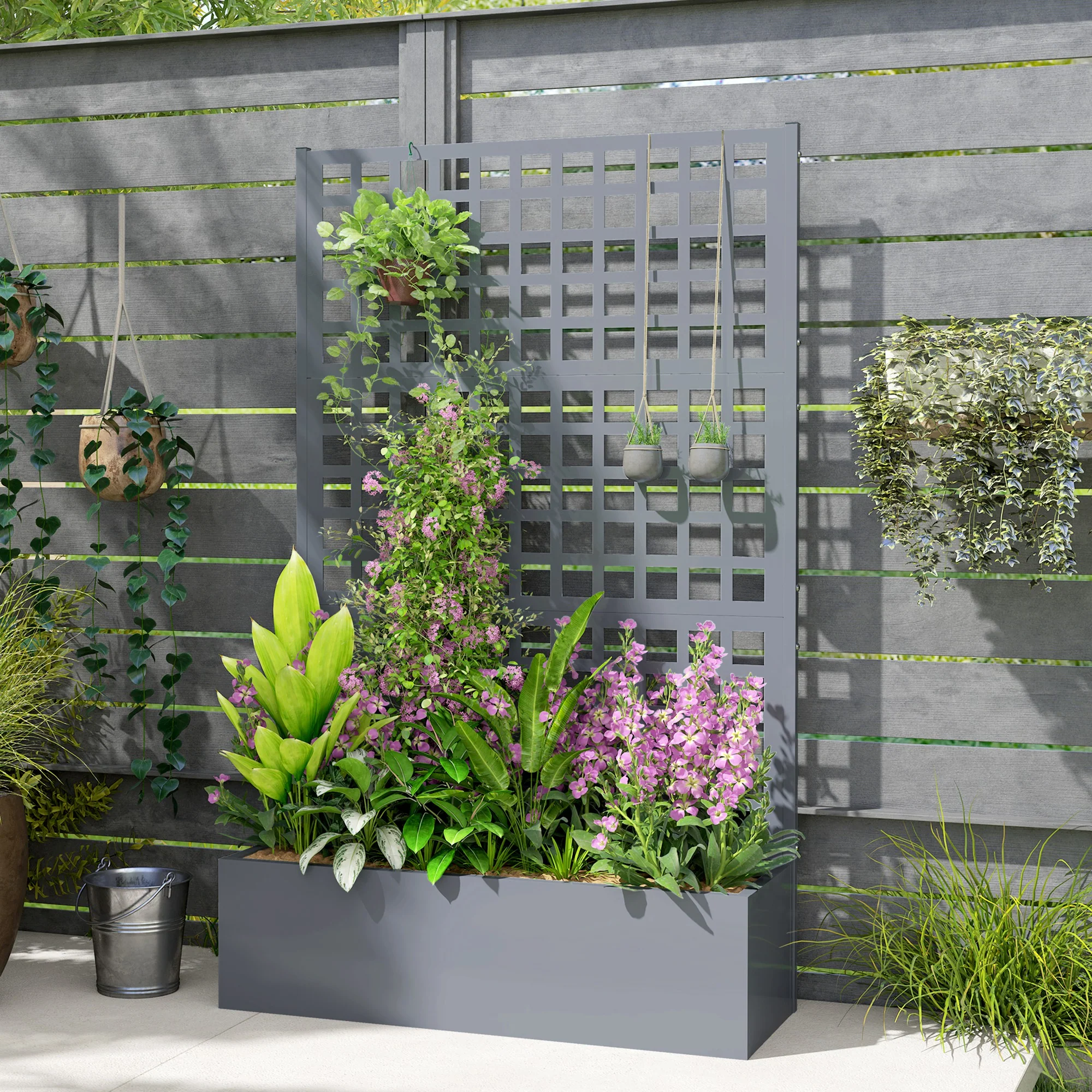 Galvanized Raised Garden Bed with Trellis, 43" x 16" x 70", Gray - Image 9