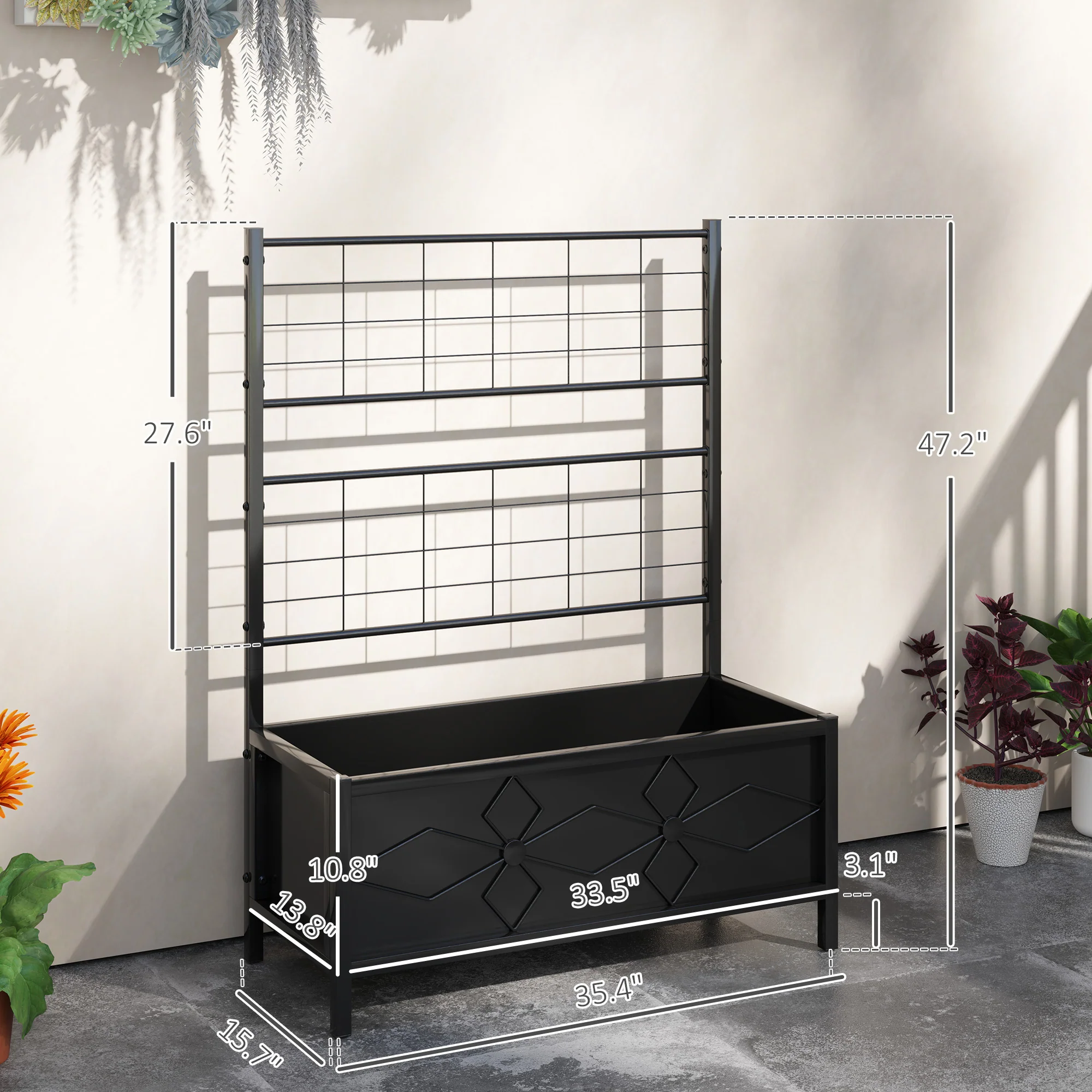 Galvanized Raised Garden Bed with Trellis, Outdoor Planter Box for Climbing Vines Vegetables Flowers, Metal Garden Box for Backyard Patio Balcony 35.4" x 15.7" x 47.2", Black - Image 5