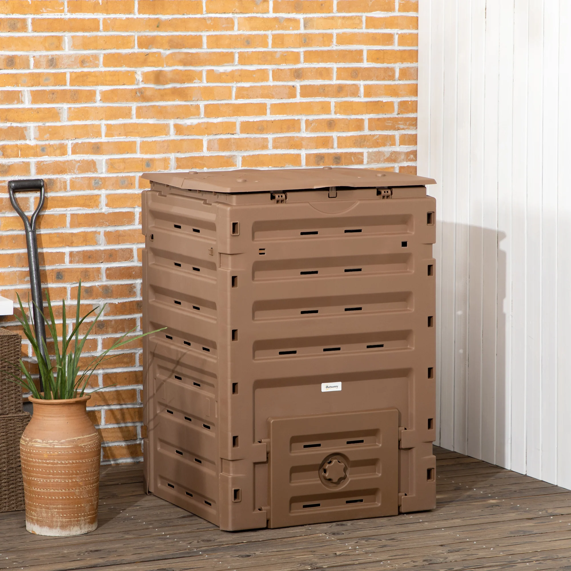 120 Gallon Outdoor Compost Bin with 80 Vents and 2 Sliding Doors, Composter Box BPA Free, Brown - Image 3