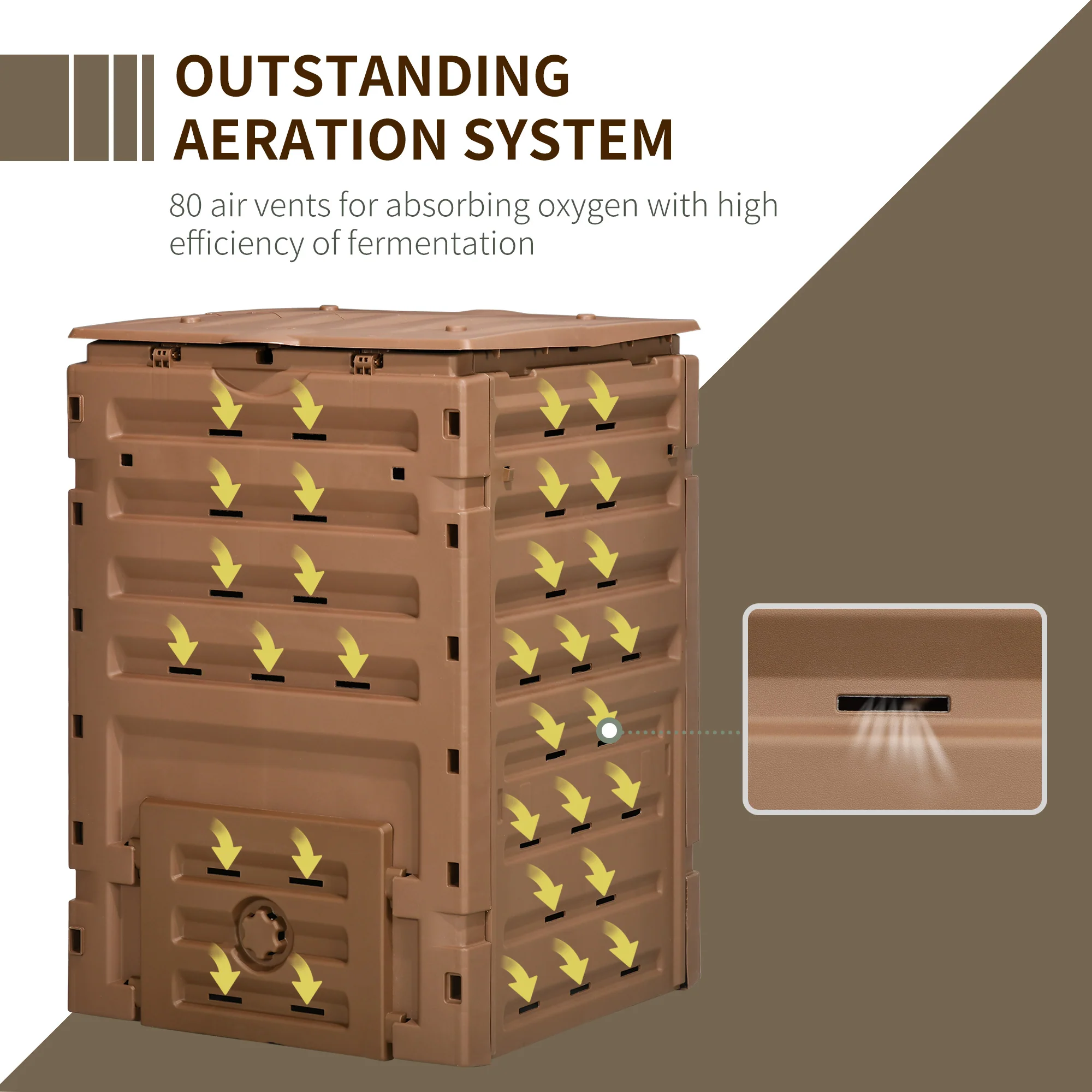 120 Gallon Outdoor Compost Bin with 80 Vents and 2 Sliding Doors, Composter Box BPA Free, Brown - Image 7