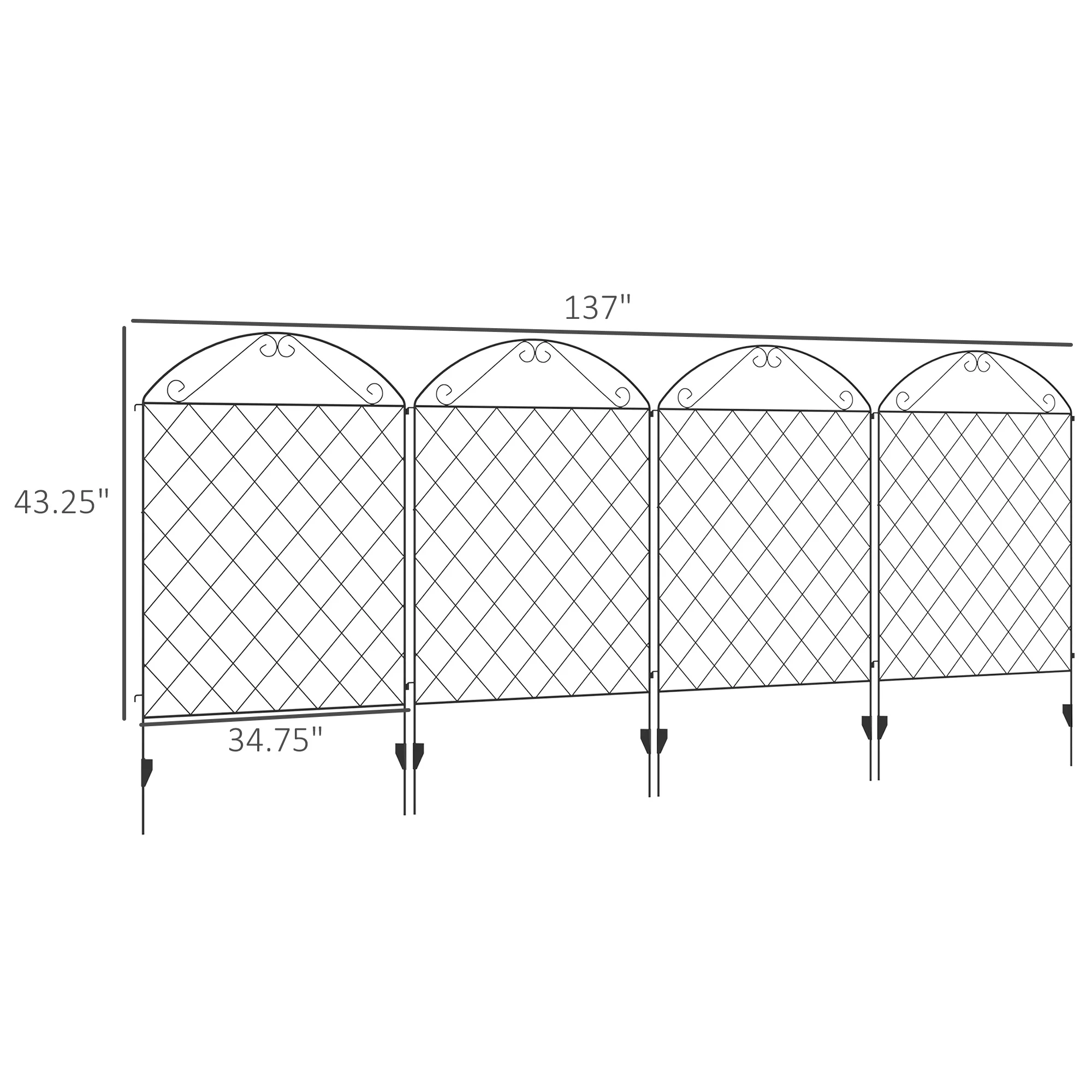 4 Pack Steel Garden Fence Panel, Rust-Resistant Animal Barrier with Curved Vines, 11.5'  x 43", Black - Image 5