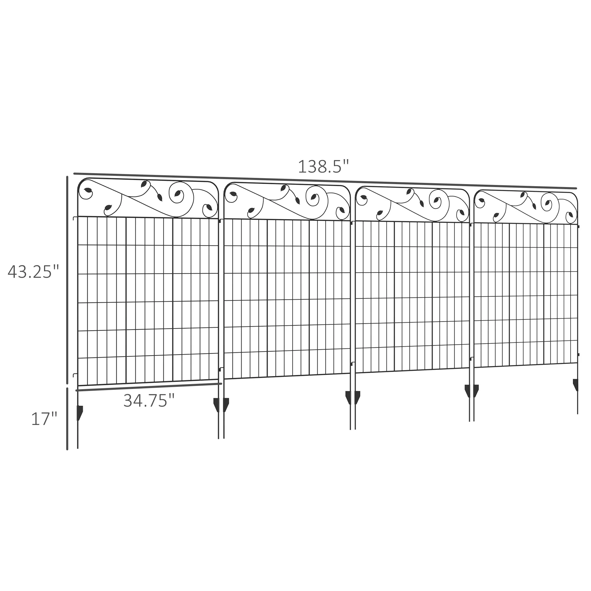 4 Pack Steel Fence Panels, Rust-Resistant, Decorative Border, Flower Edging, 11.5' x 43", Black - Image 5