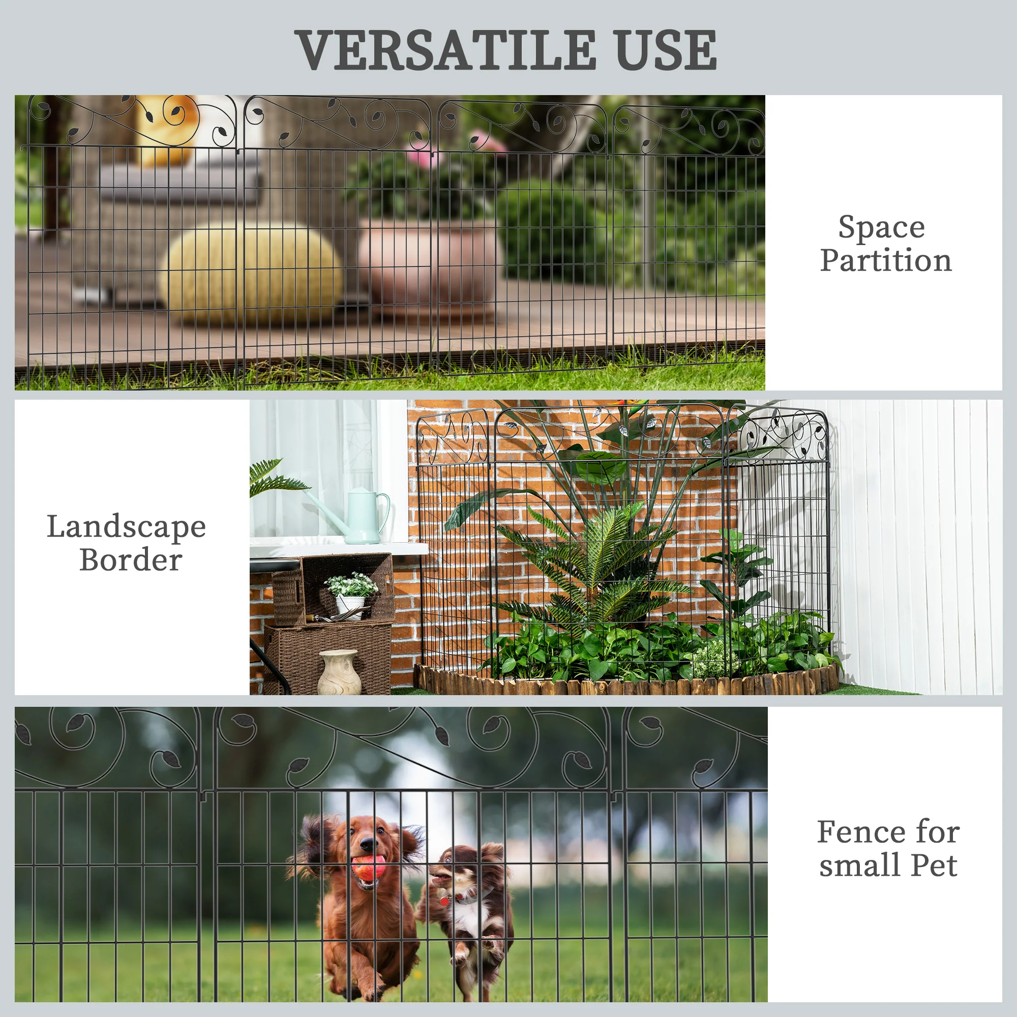 4 Pack Steel Fence Panels, Rust-Resistant, Decorative Border, Flower Edging, 11.5' x 43", Black - Image 8