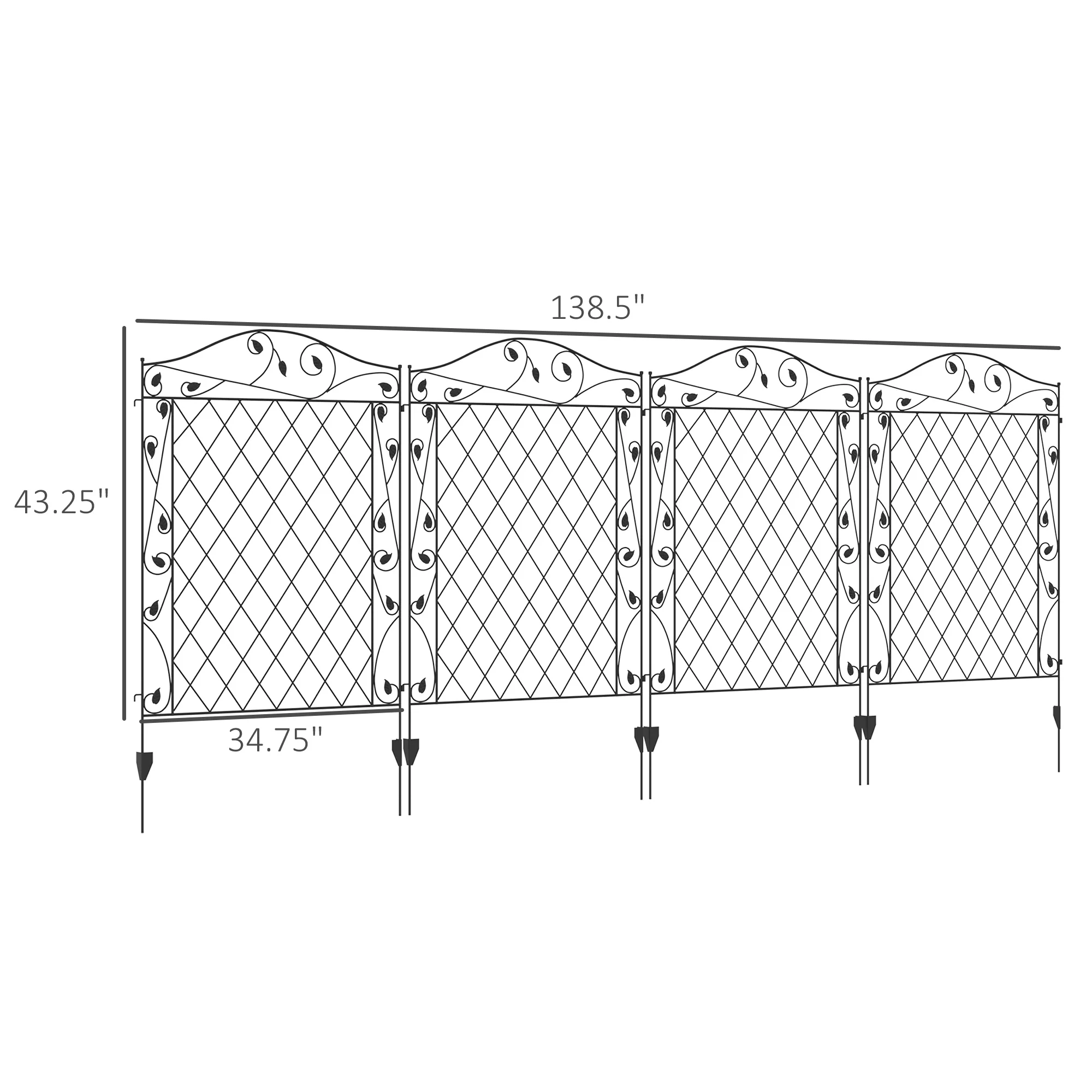 4 Pack Steel Garden Fence Panel, Rust-Resistant Decorative Border with Wavey Vines Design, 11.5'L x 43" - Image 5