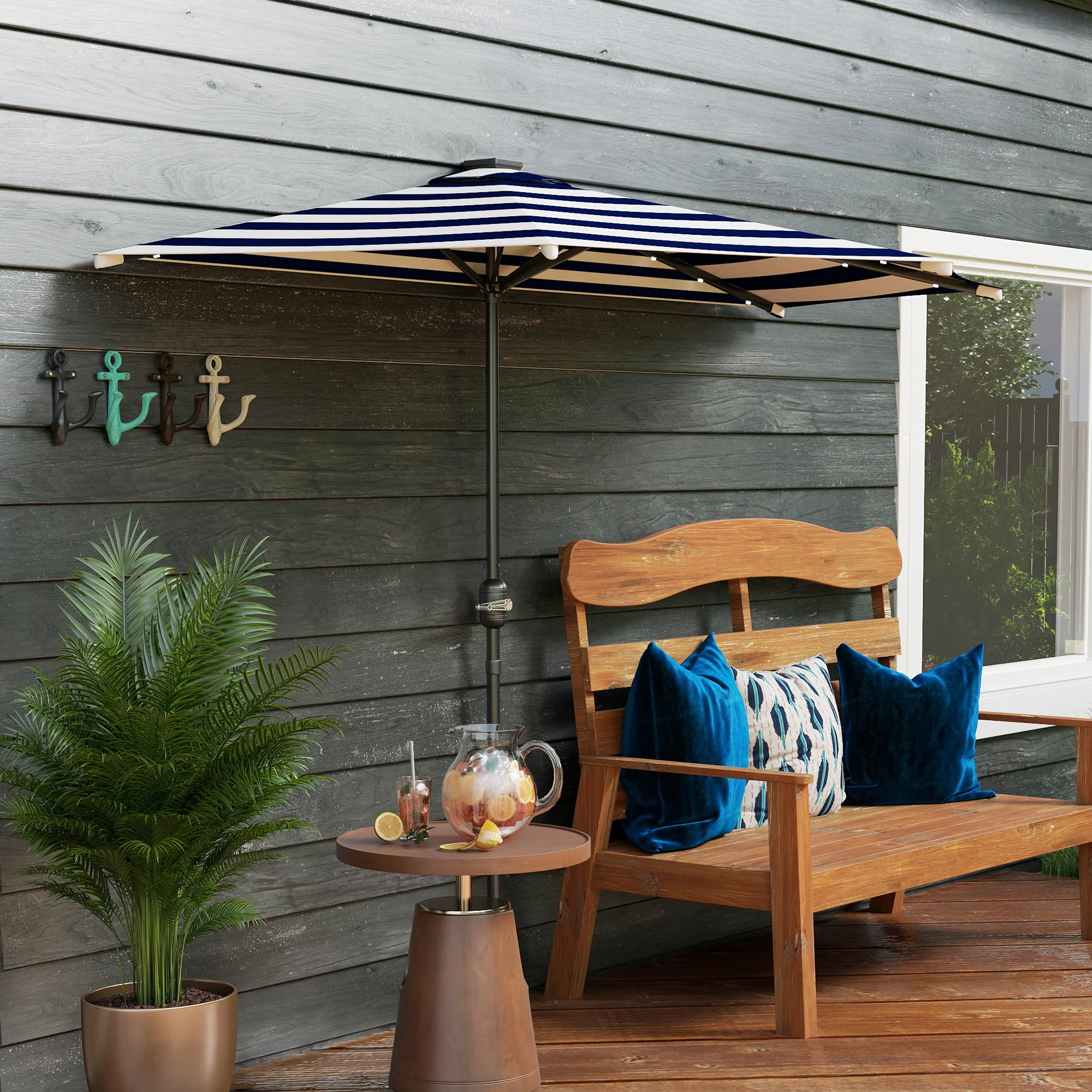 8.5 ft Half Patio Umbrella with UPF 30+ Vented Canopy, Crank Tilt, Navy Blue - Image 4