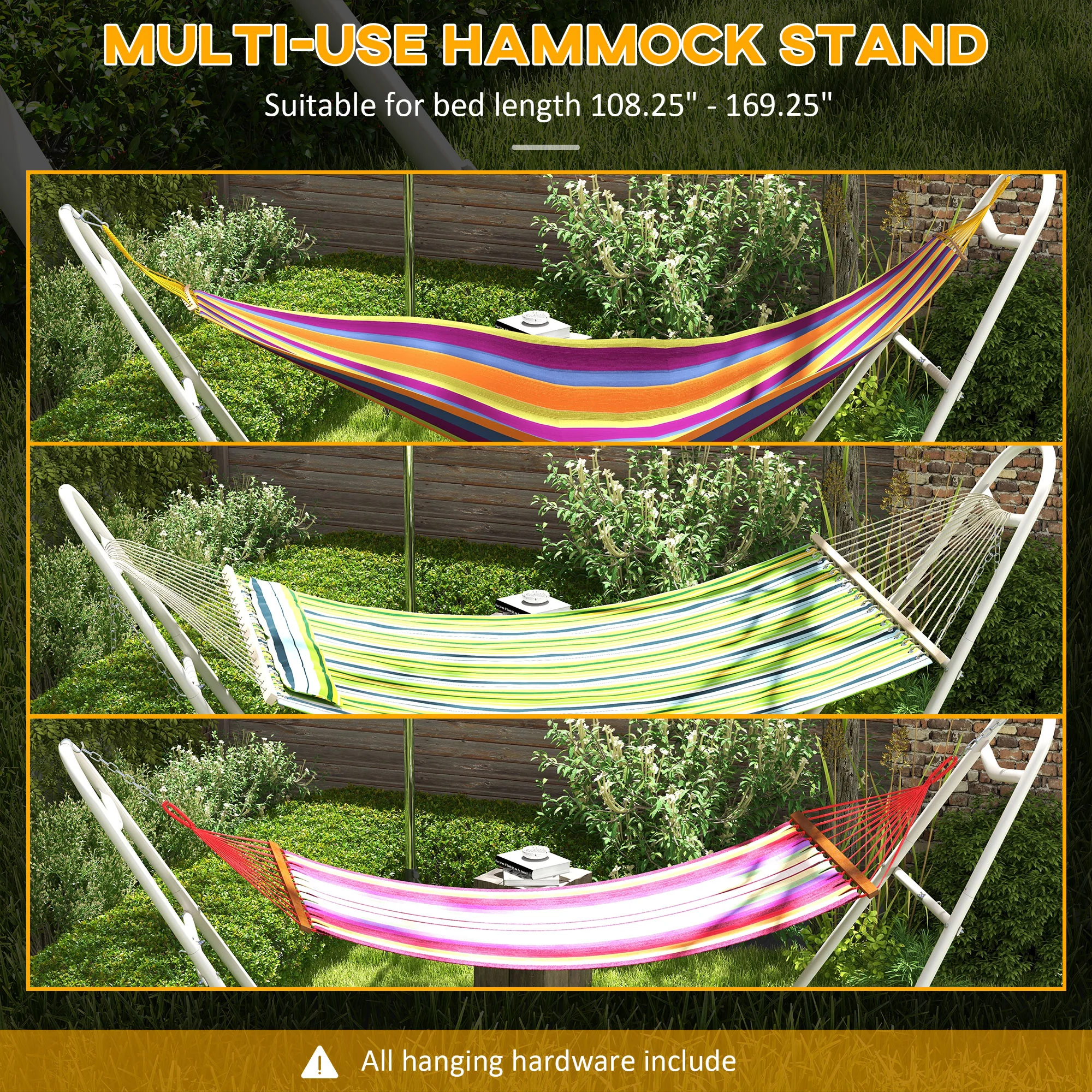 10.3' Steel Hammock Stand, Portable Adjustable, 550 lbs. Capacity, Weather Resistant, White - Image 7