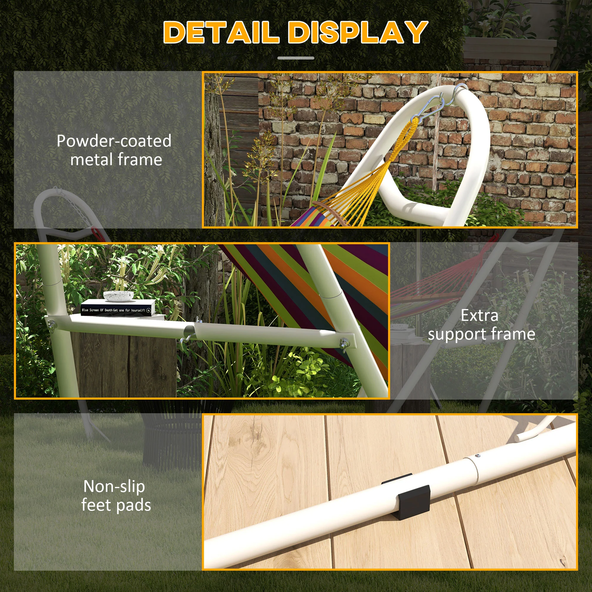 10.3' Steel Hammock Stand, Portable Adjustable, 550 lbs. Capacity, Weather Resistant, White - Image 8