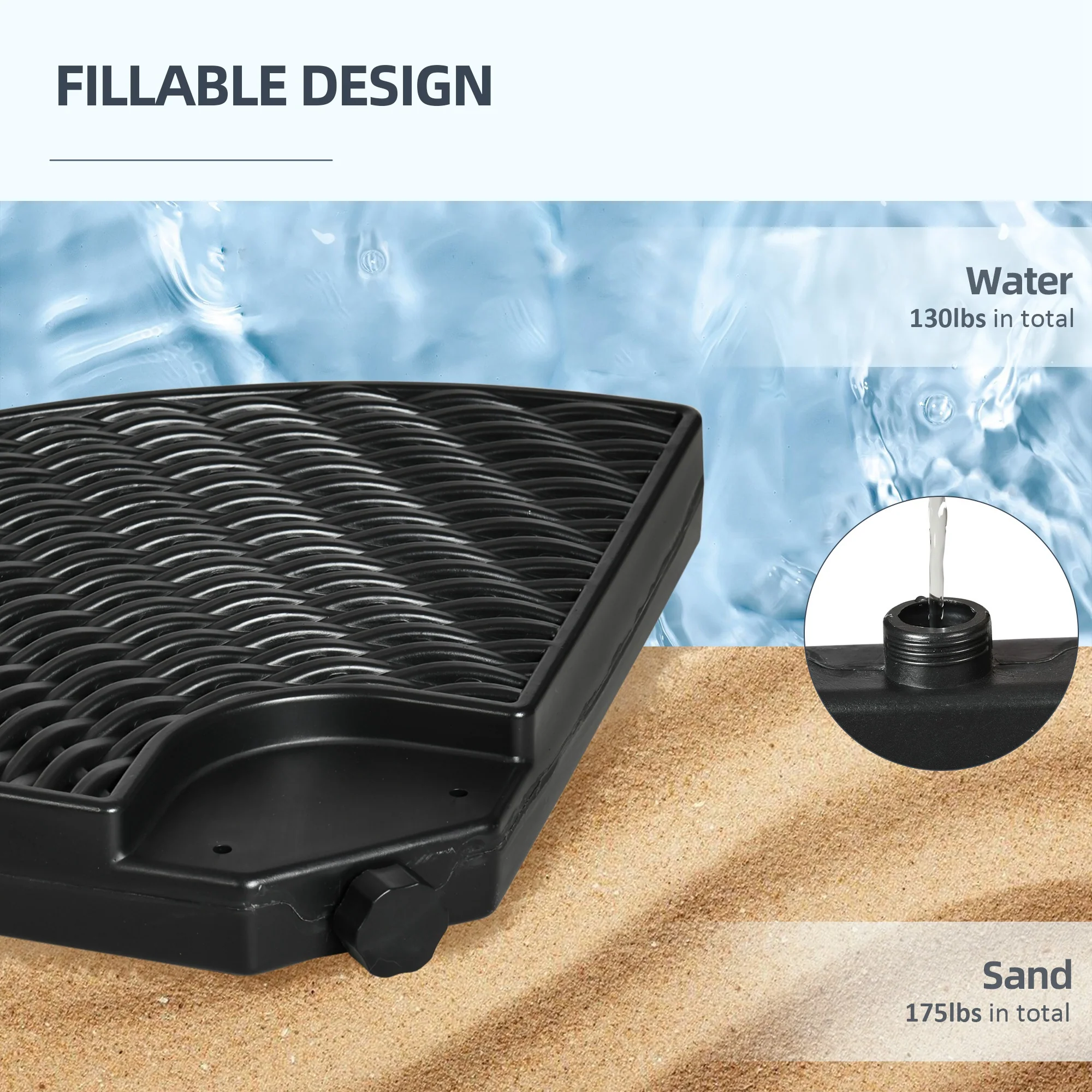 4-Piece HDPE Material Patio Umbrella Base Weights Sand Filled up to 150 Lb. for Any Offset Umbrella Base, Black - Image 7