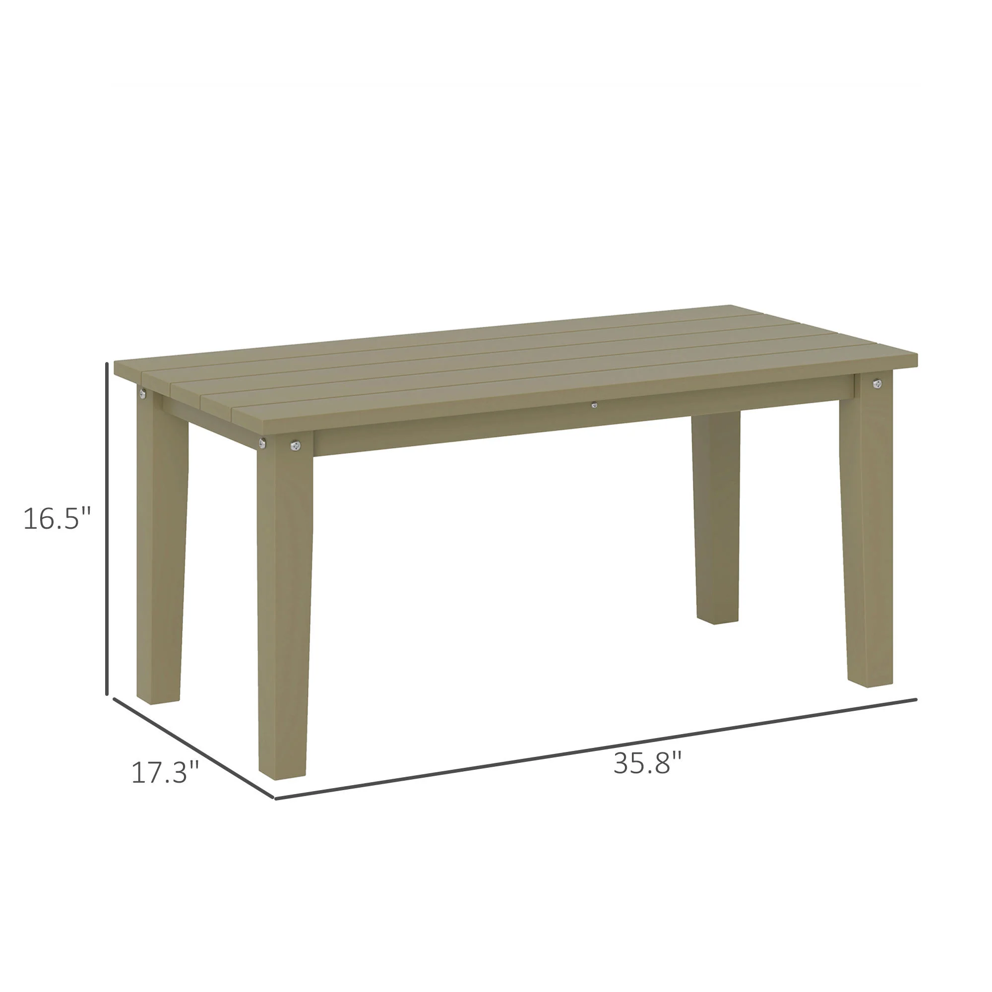 All-Weather HDPE Outdoor Coffee Table with Slatted Tabletop for Garden, Balcony, Backyard, Brown - Image 5