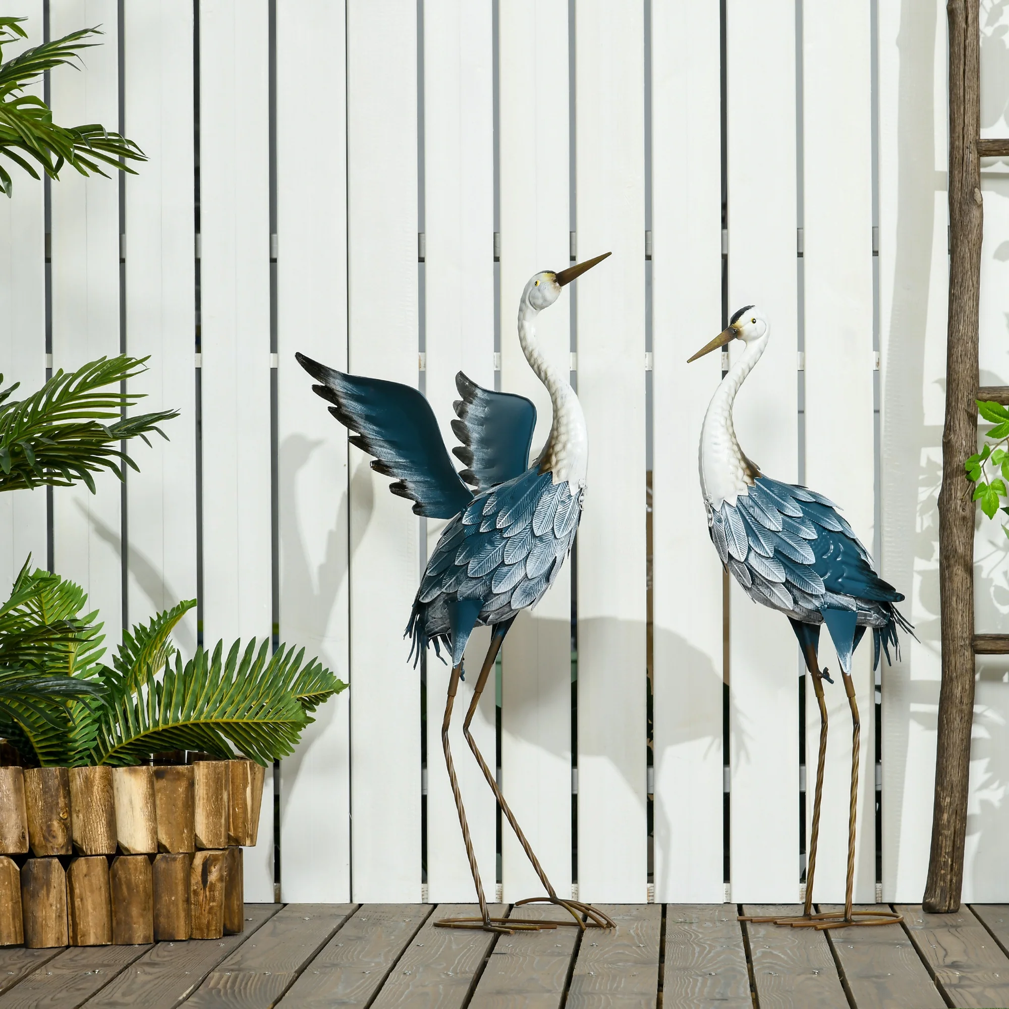 29'' & 27.5''  Set of 2 Heron Garden Statues, Blue & White for Lawn & Patio Decor - Image 4