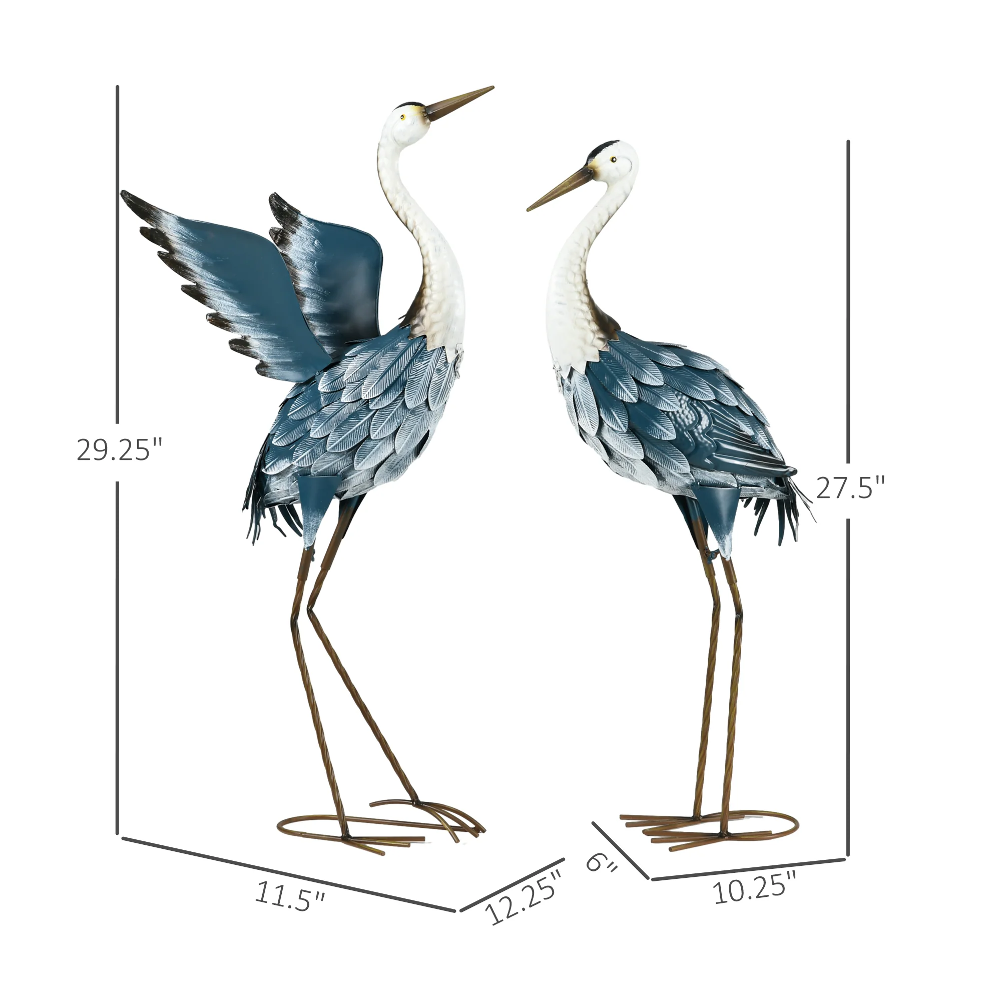 29'' & 27.5''  Set of 2 Heron Garden Statues, Blue & White for Lawn & Patio Decor - Image 5