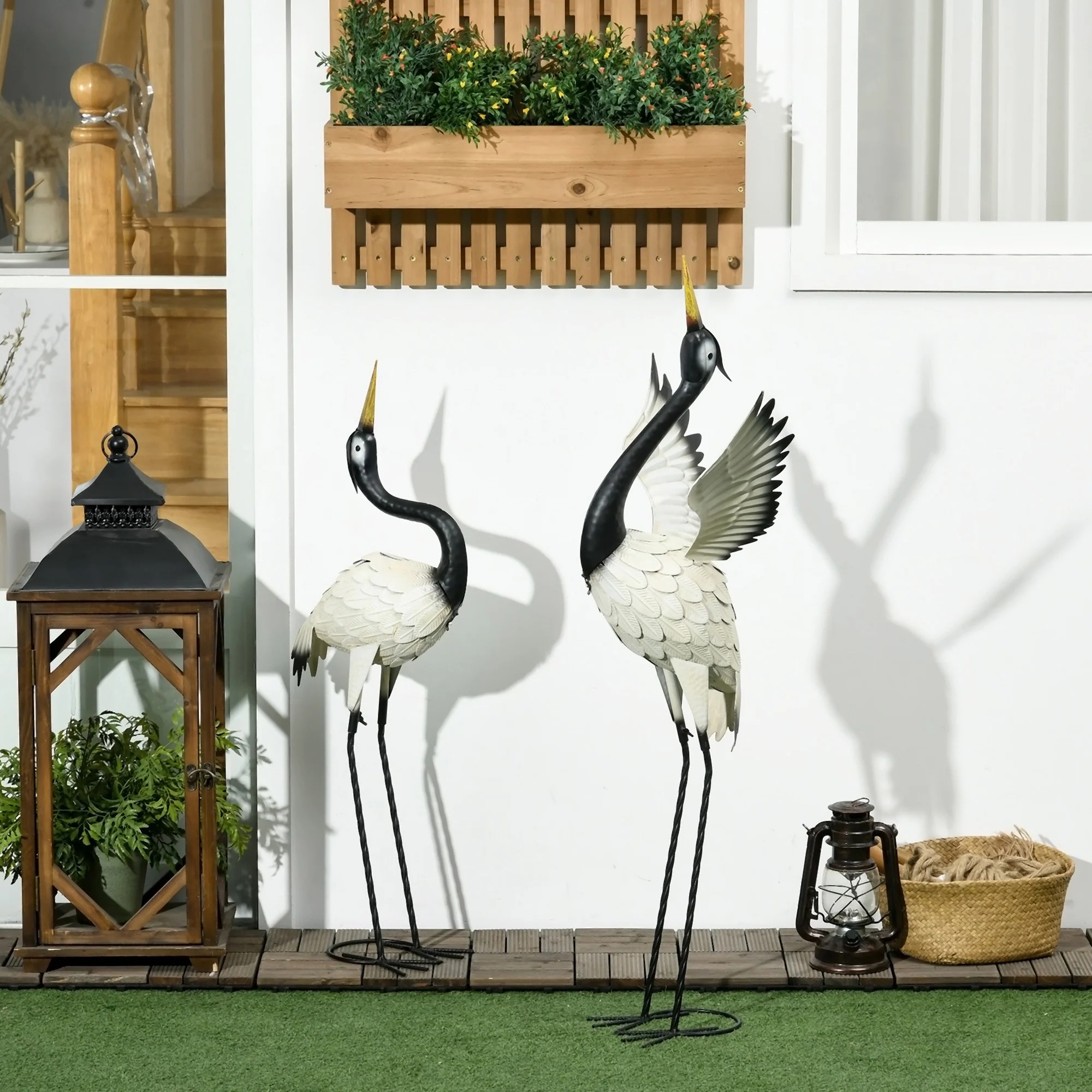 35.5" & 40.5" Set of 2 Heron Garden Statues for Lawn, Patio, Backyard in White & Black - Image 3