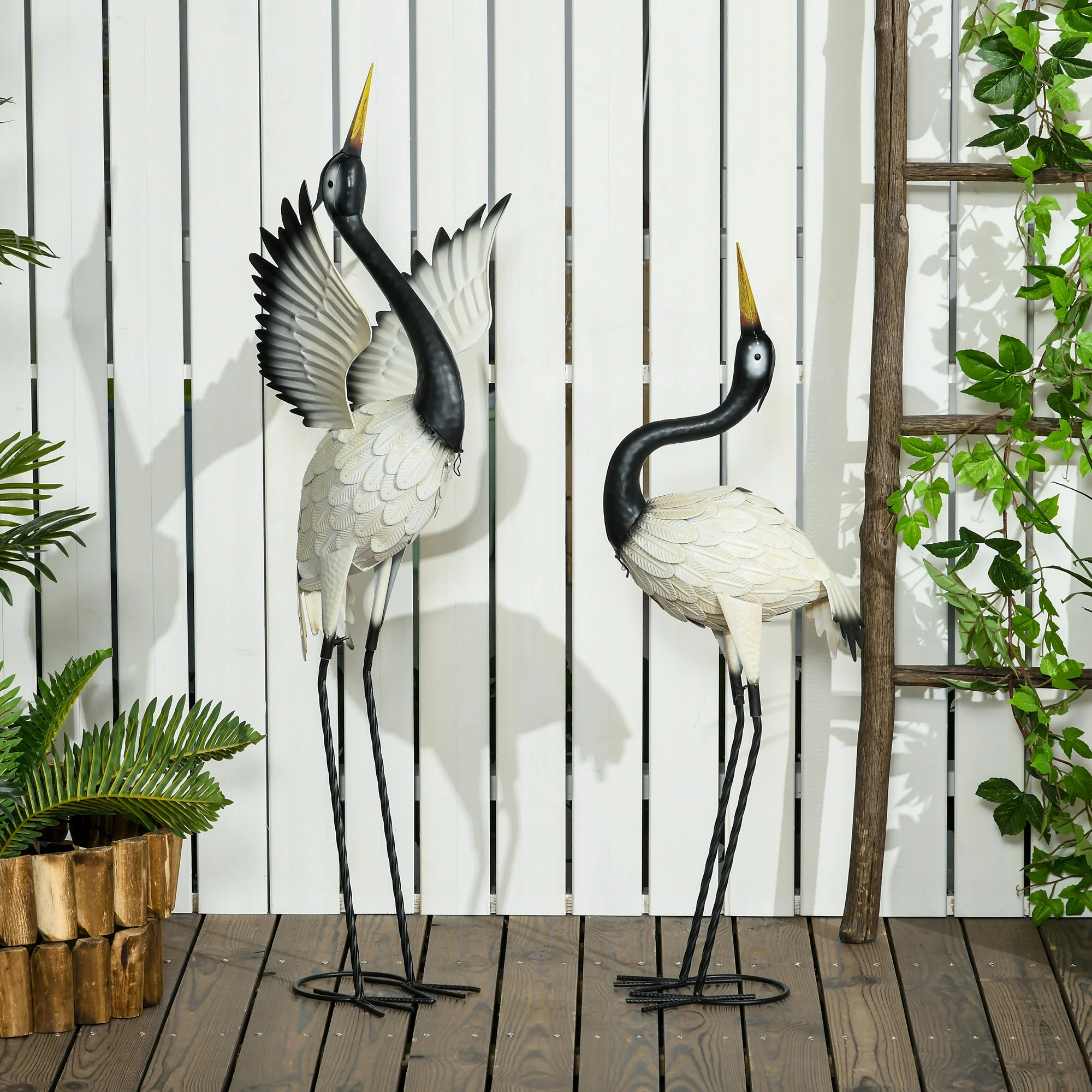 35.5" & 40.5" Set of 2 Heron Garden Statues for Lawn, Patio, Backyard in White & Black - Image 4