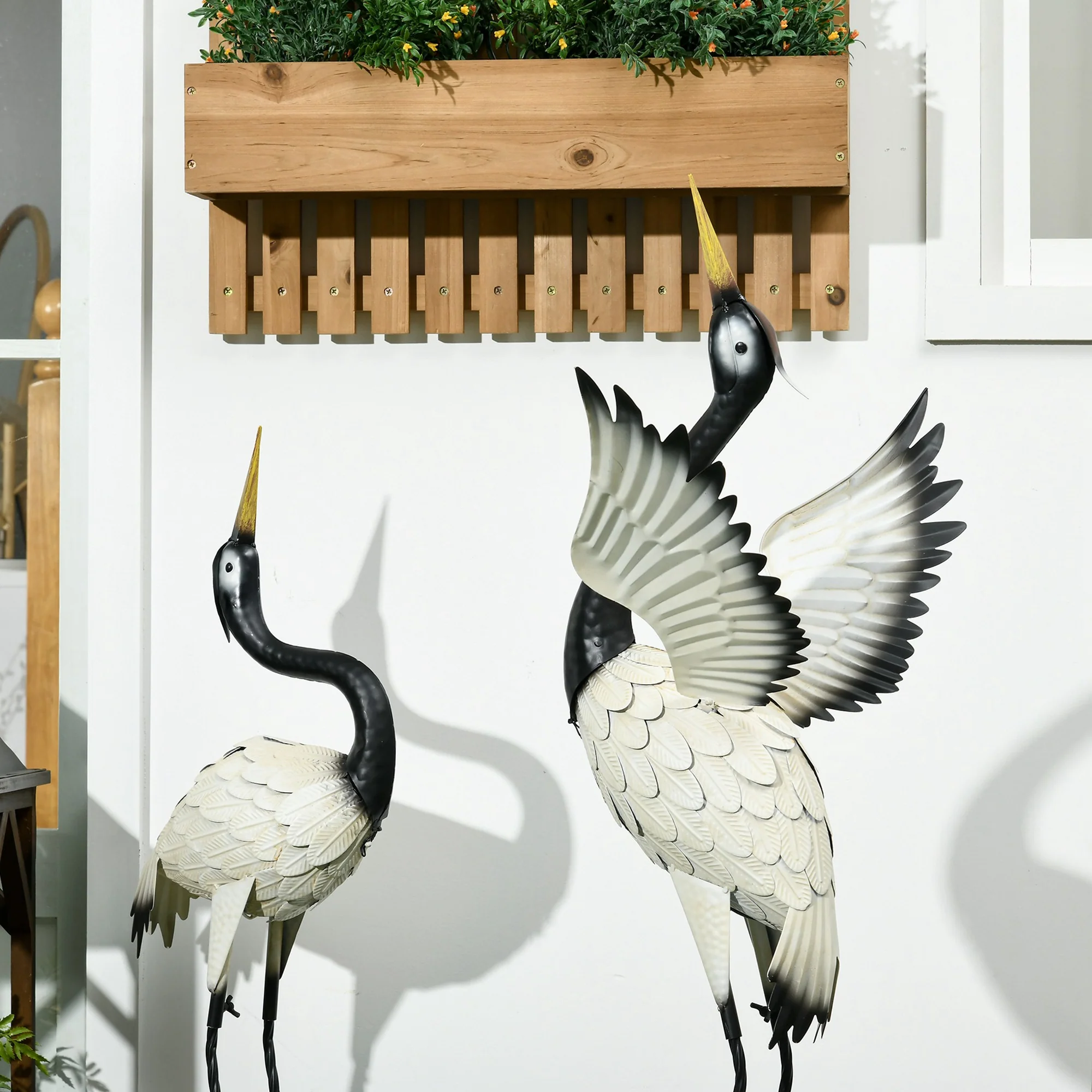 35.5" & 40.5" Set of 2 Heron Garden Statues for Lawn, Patio, Backyard in White & Black - Image 9