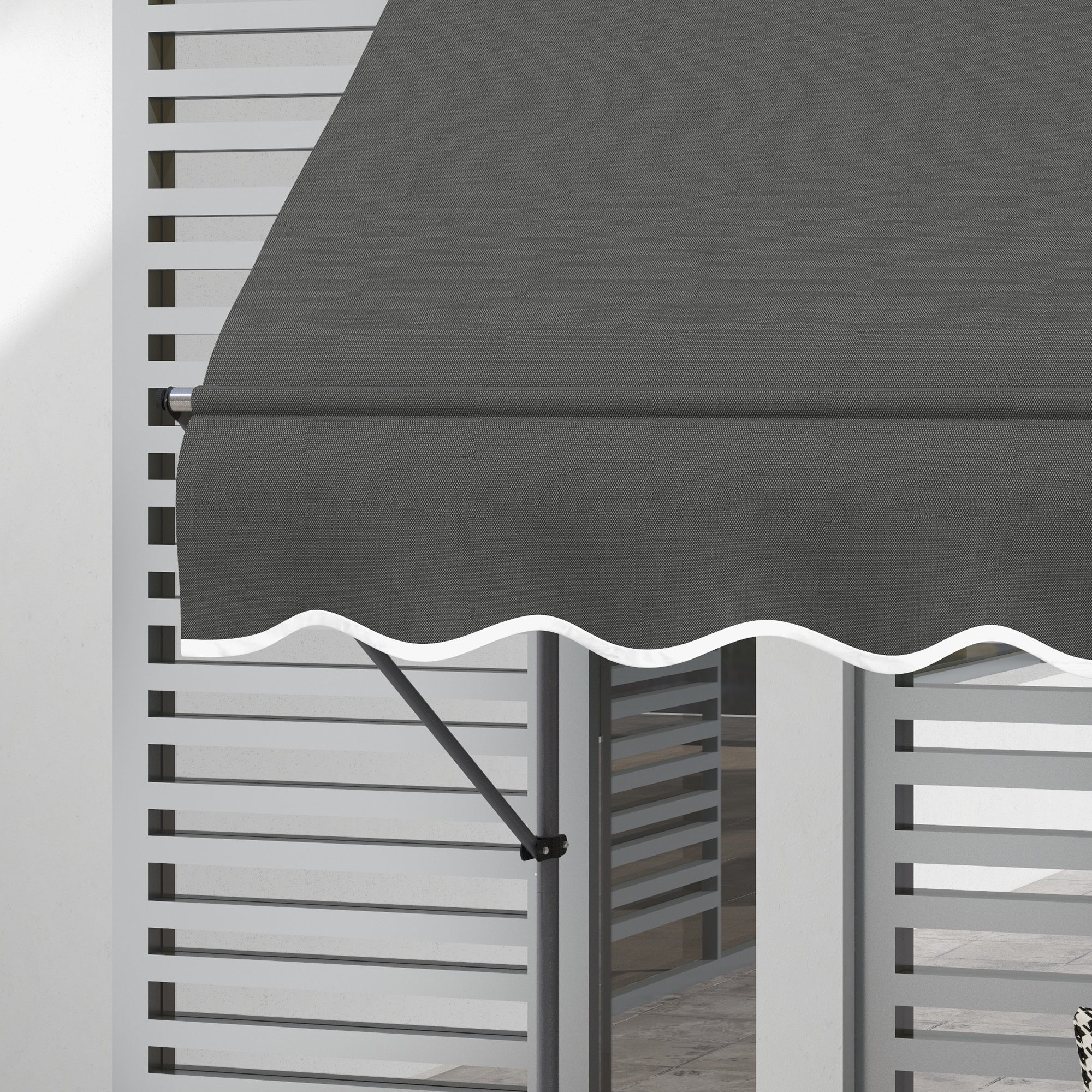 8' x 4' Manual Retractable Awning with Non-Screw Installation, UV-Resistant, Dark Gray - Image 11