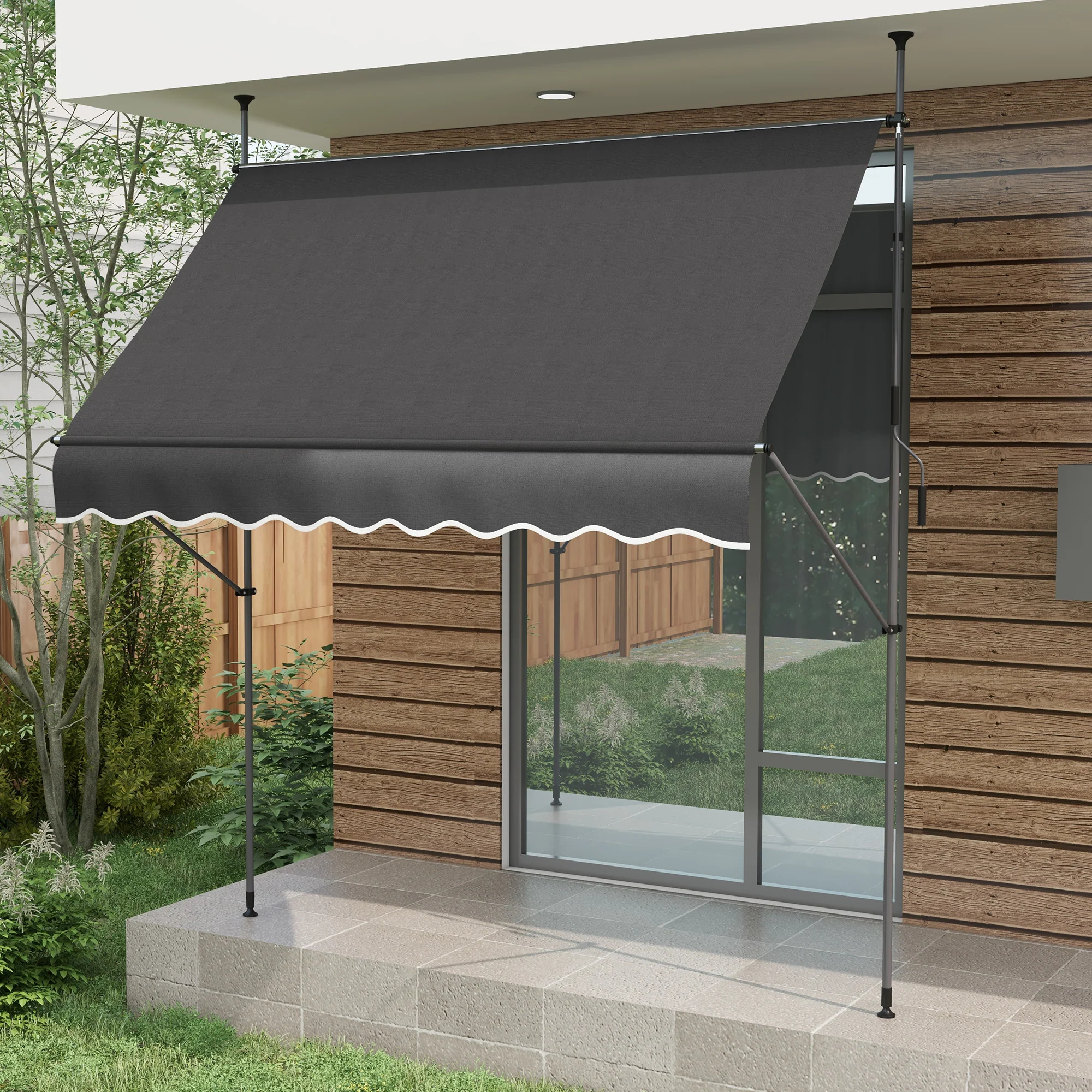 8' x 4' Manual Retractable Awning with Non-Screw Installation, UV-Resistant, Dark Gray - Image 4