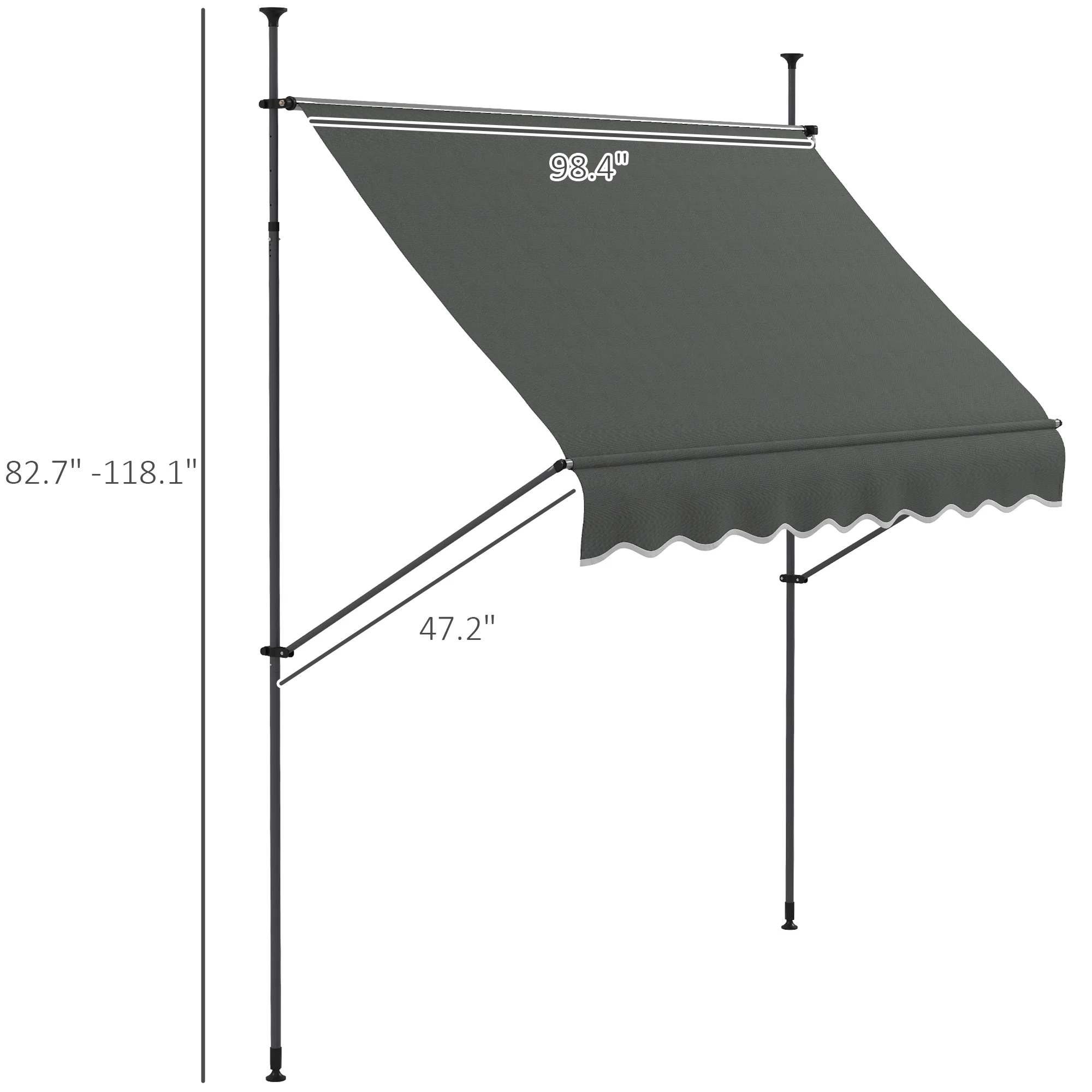 8' x 4' Manual Retractable Awning with Non-Screw Installation, UV-Resistant, Dark Gray - Image 5