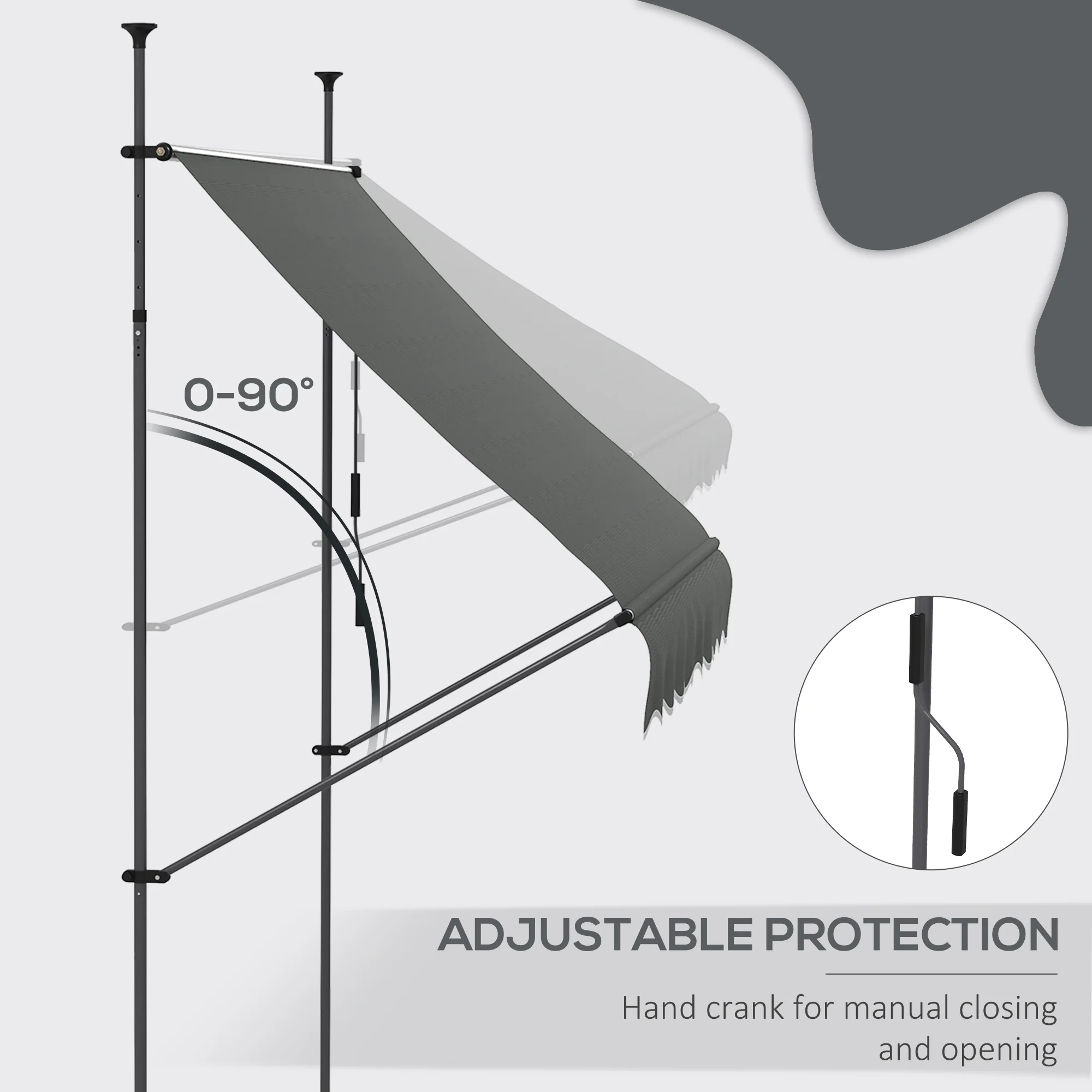 8' x 4' Manual Retractable Awning with Non-Screw Installation, UV-Resistant, Dark Gray - Image 7