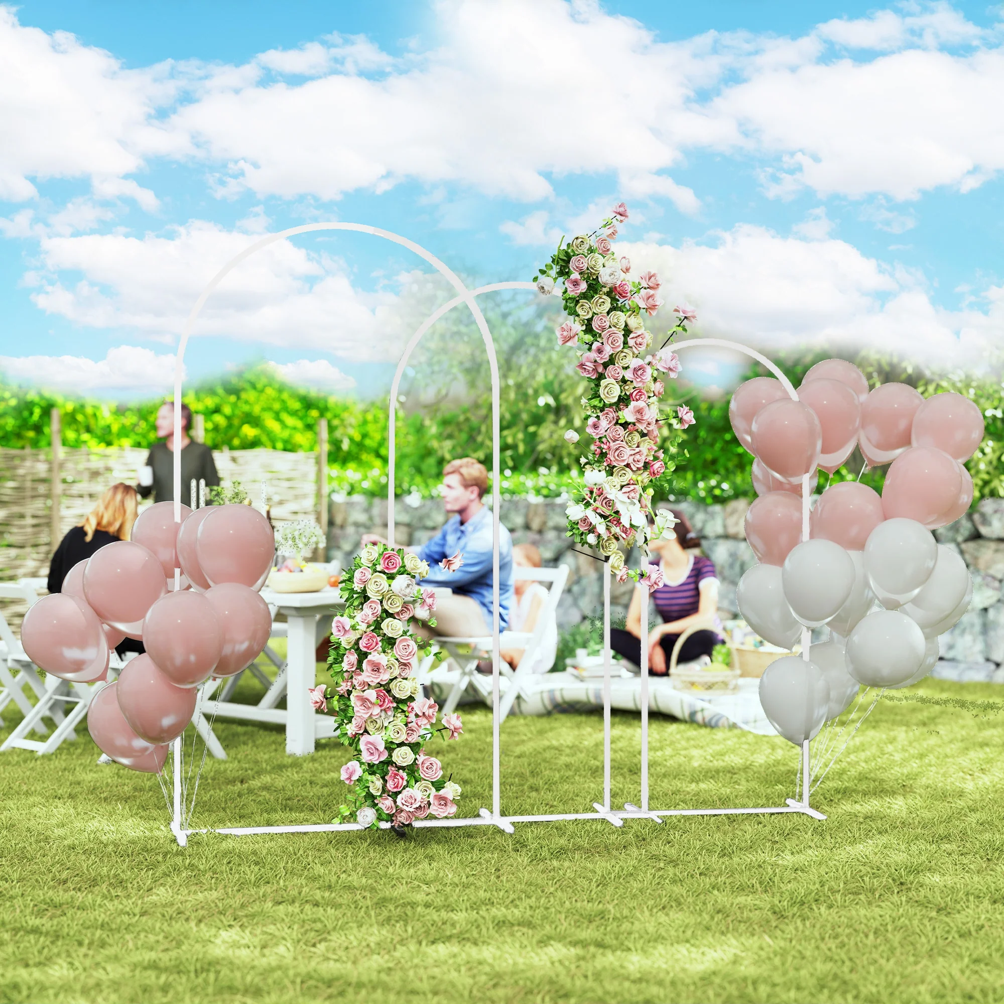 7/6.5/6ft Metal Wedding Arch Frame Backdrop Stand Set of 3, White - Image 3