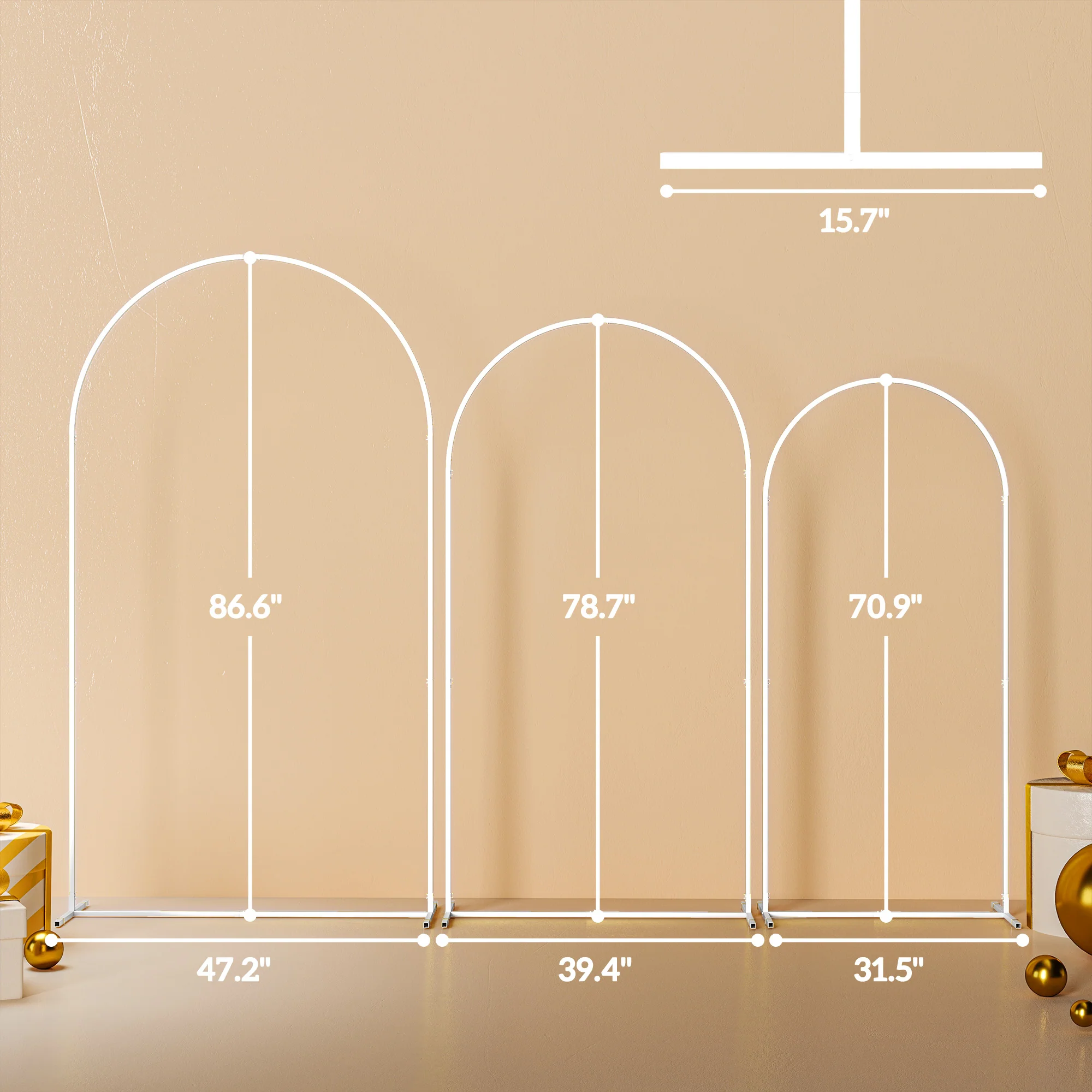7/6.5/6ft Metal Wedding Arch Frame Backdrop Stand Set of 3, White - Image 5