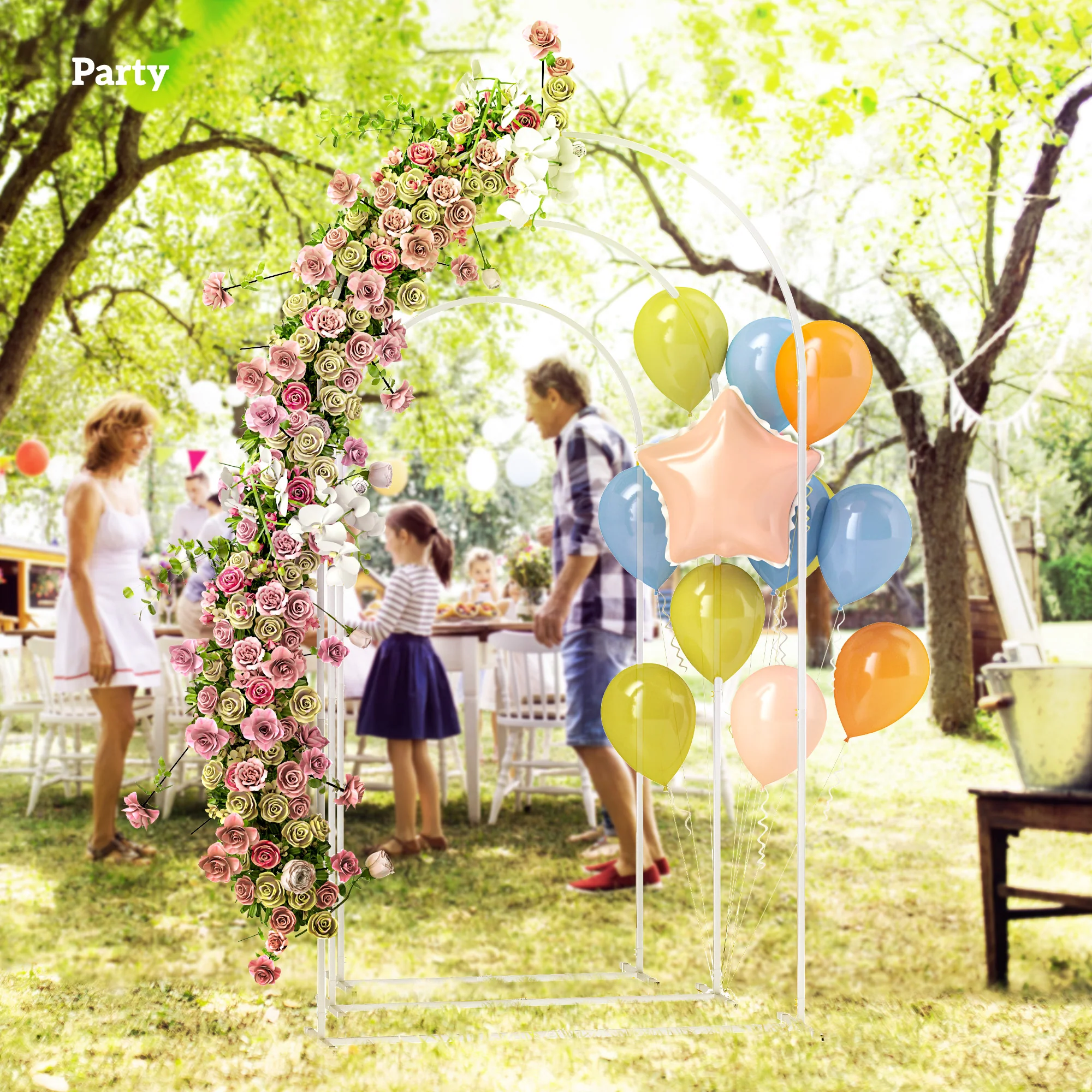 7/6.5/6ft Metal Wedding Arch Frame Backdrop Stand Set of 3, White - Image 9