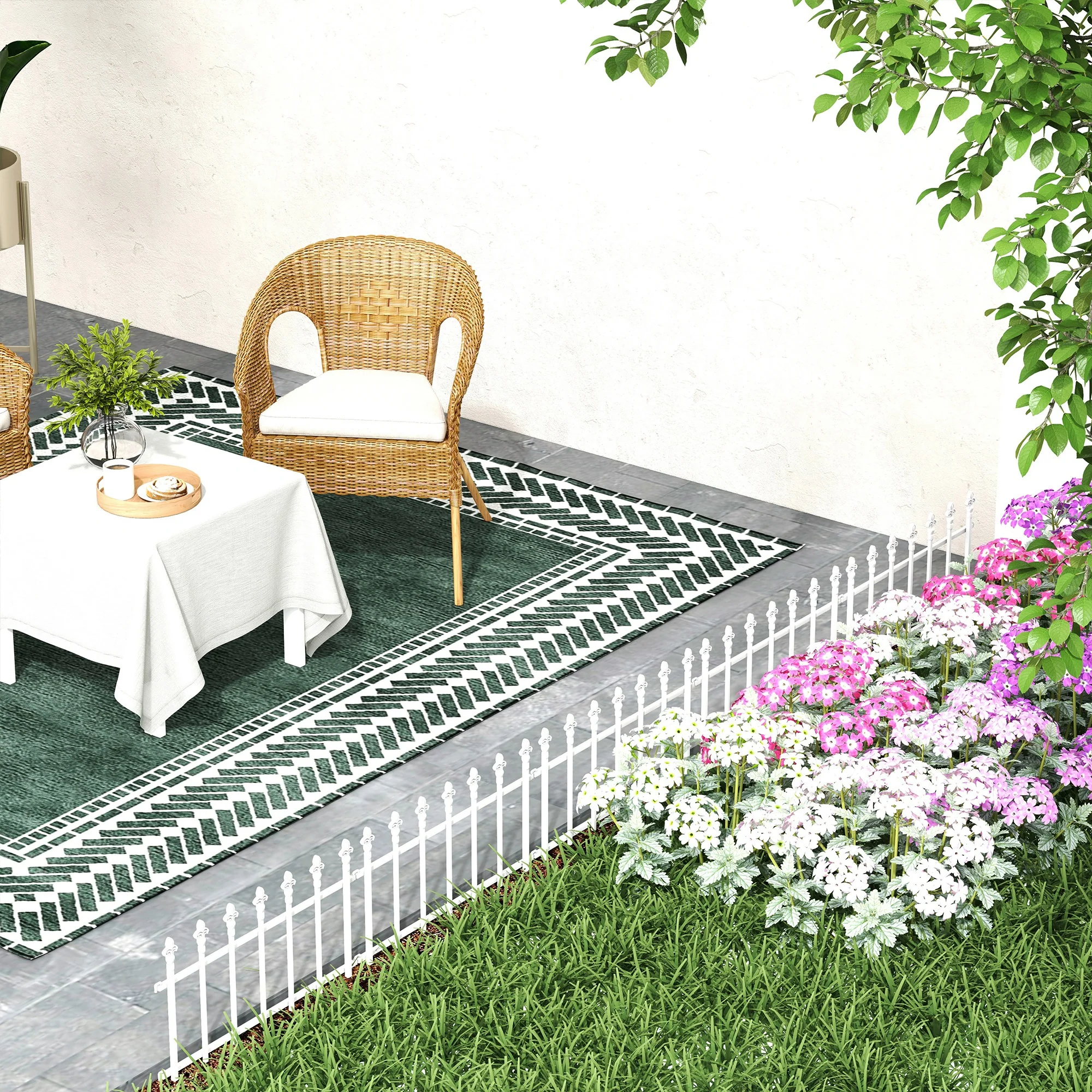 9.2' x 17.25" Decorative Garden Fence, 5 Steel Panels Set for Flower Beds & Animals, White - Image 4