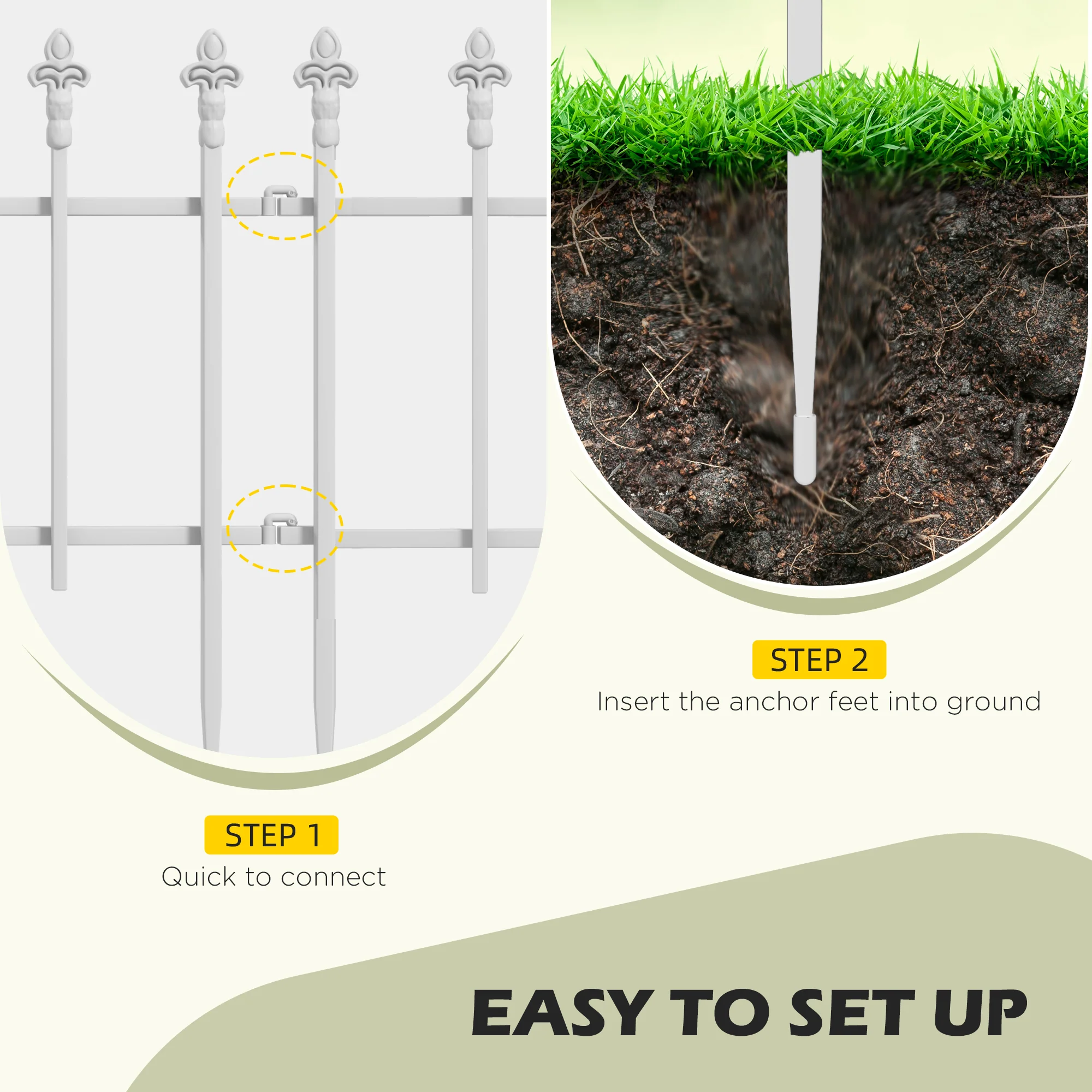 9.2' x 17.25" Decorative Garden Fence, 5 Steel Panels Set for Flower Beds & Animals, White - Image 6