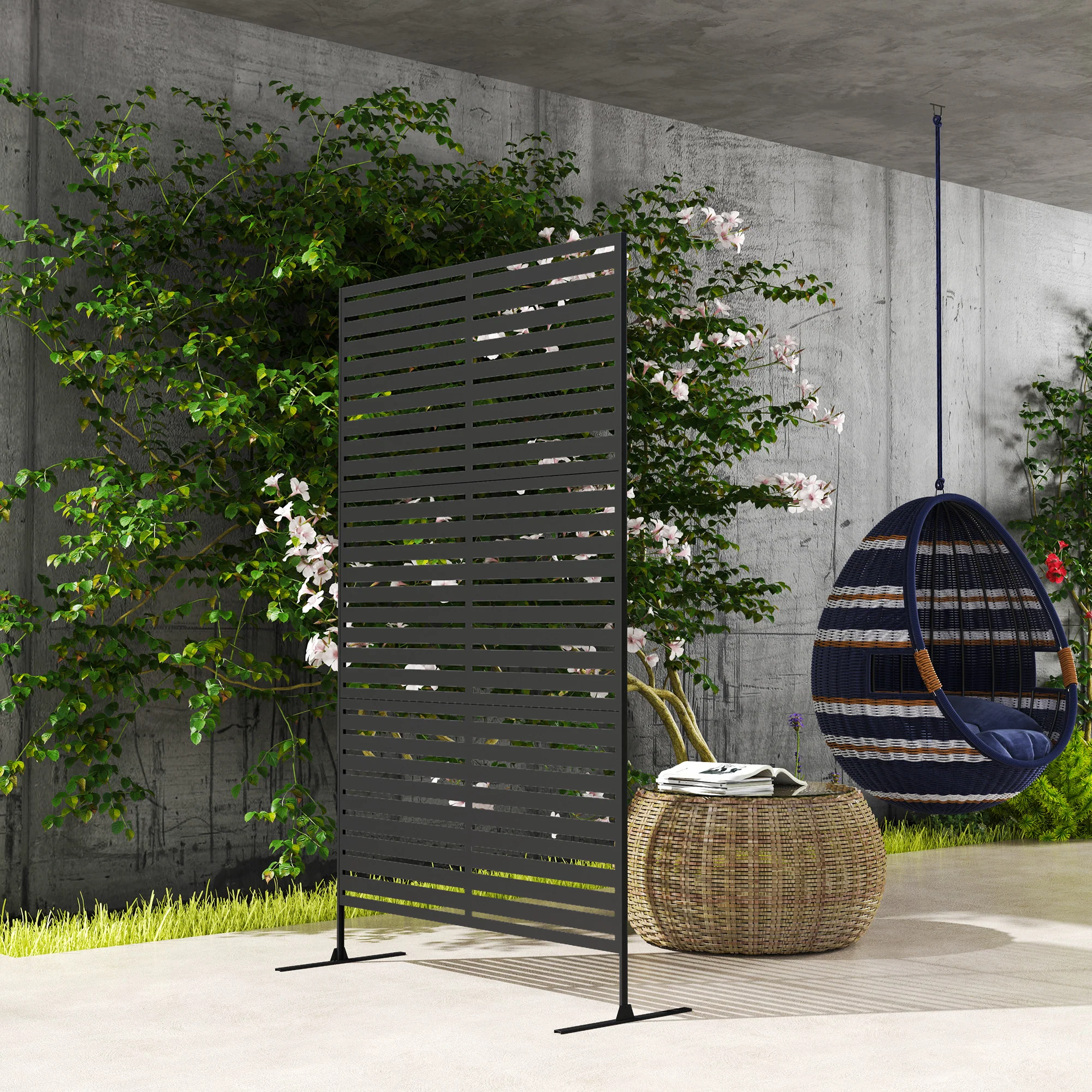 78"x 48" Metal Outdoor Privacy Screen with Stand for Climbing Plants, Black - Image 11