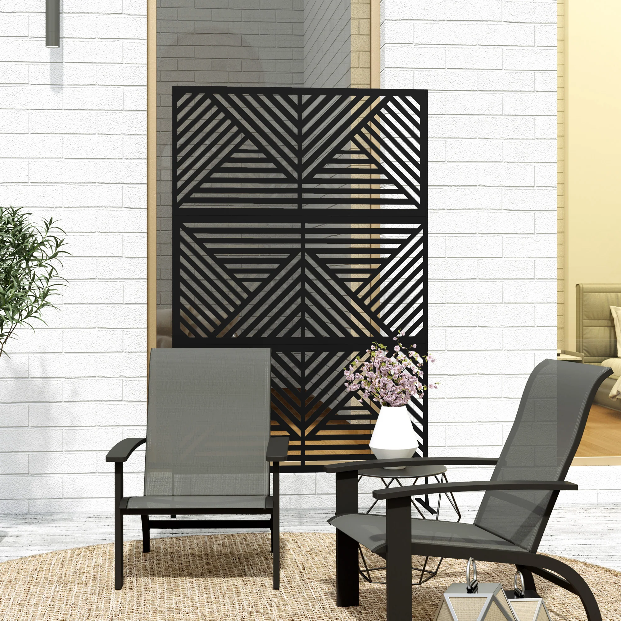 78" x 48" Metal Outdoor Privacy Screen with Stand, Rhombus Black Climbing Plant Trellis - Image 10