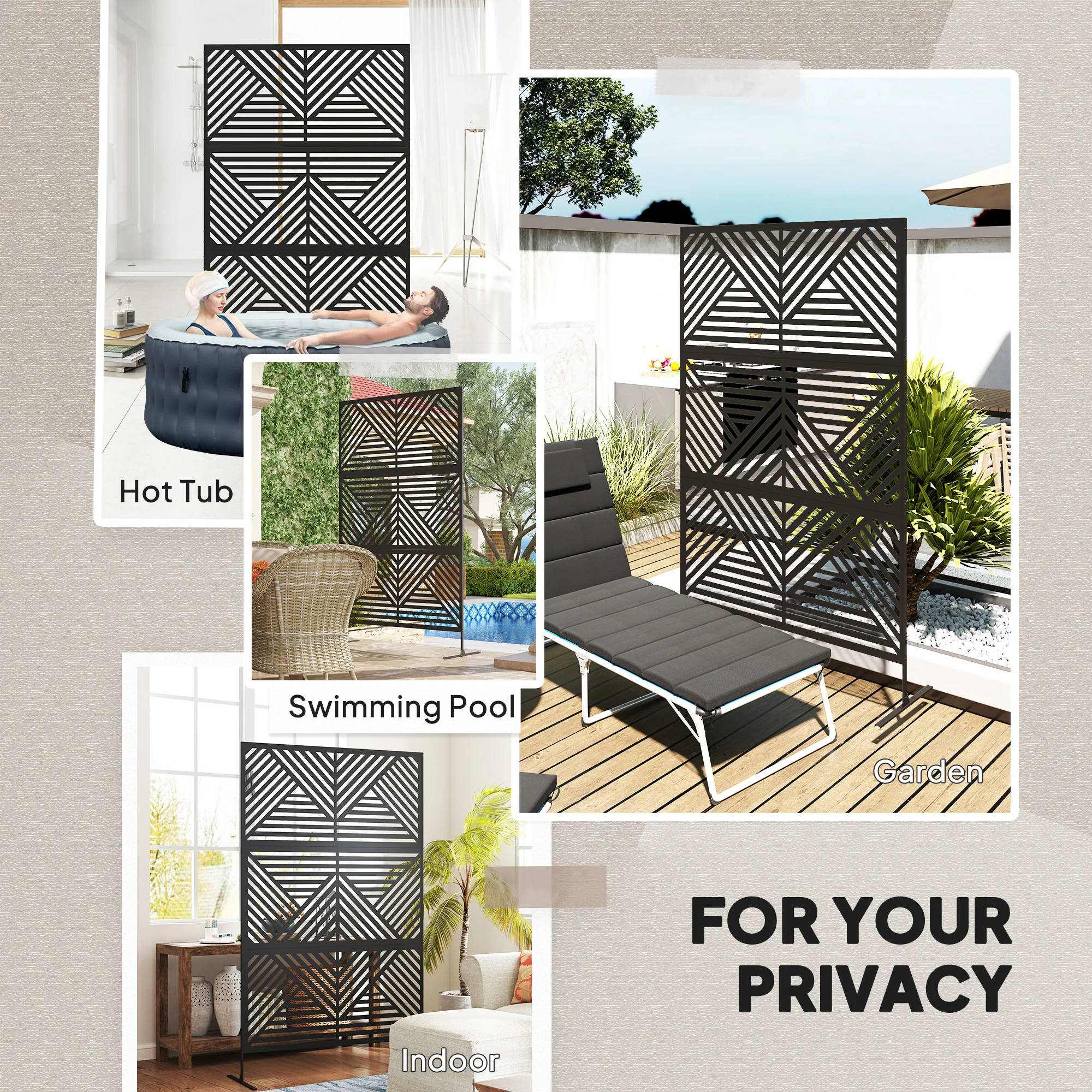 78" x 48" Metal Outdoor Privacy Screen with Stand, Rhombus Black Climbing Plant Trellis - Image 8