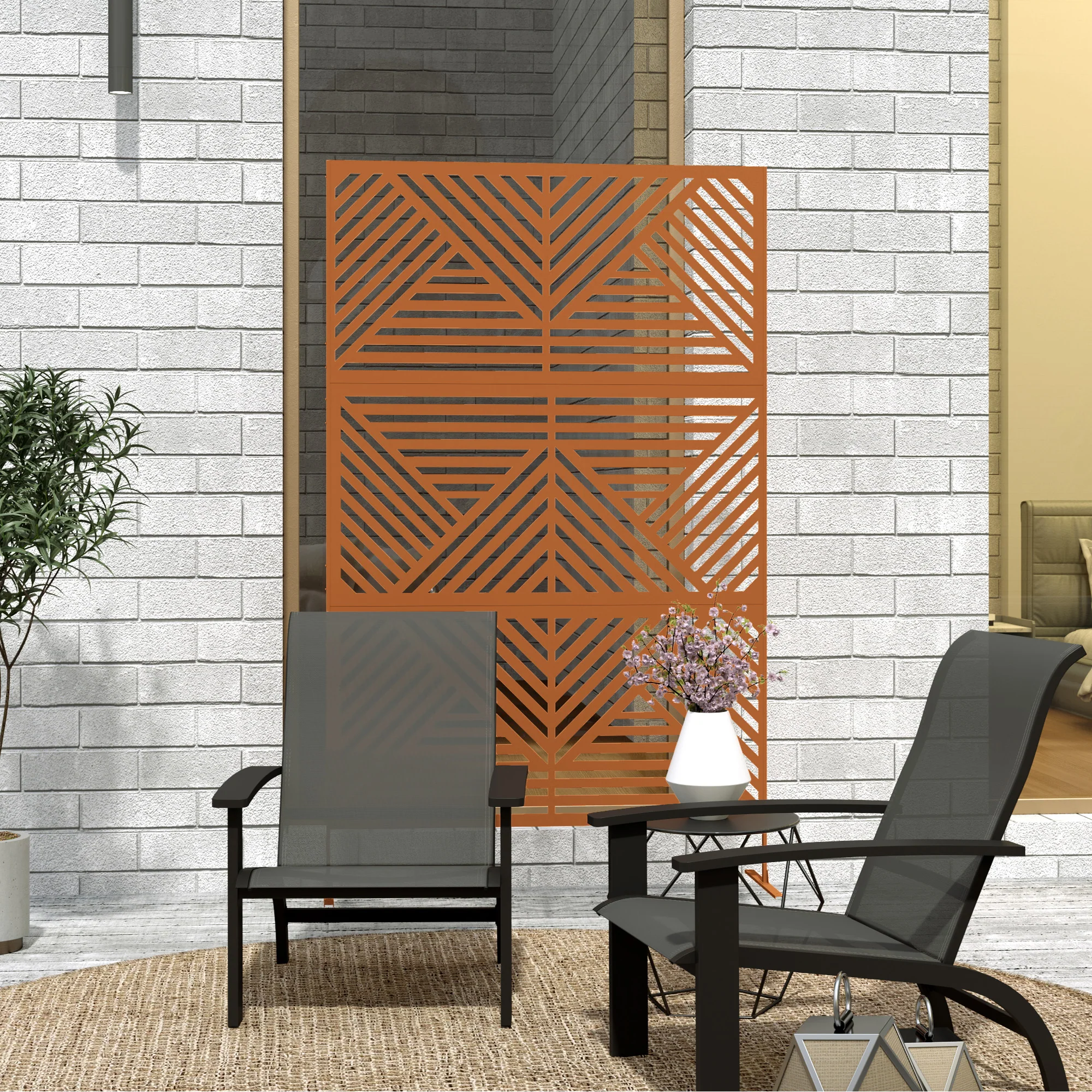 78" x 48" Metal Outdoor Privacy Screen with Stand, Rhombus Design Brown Climbing Plant Trellis - Image 10