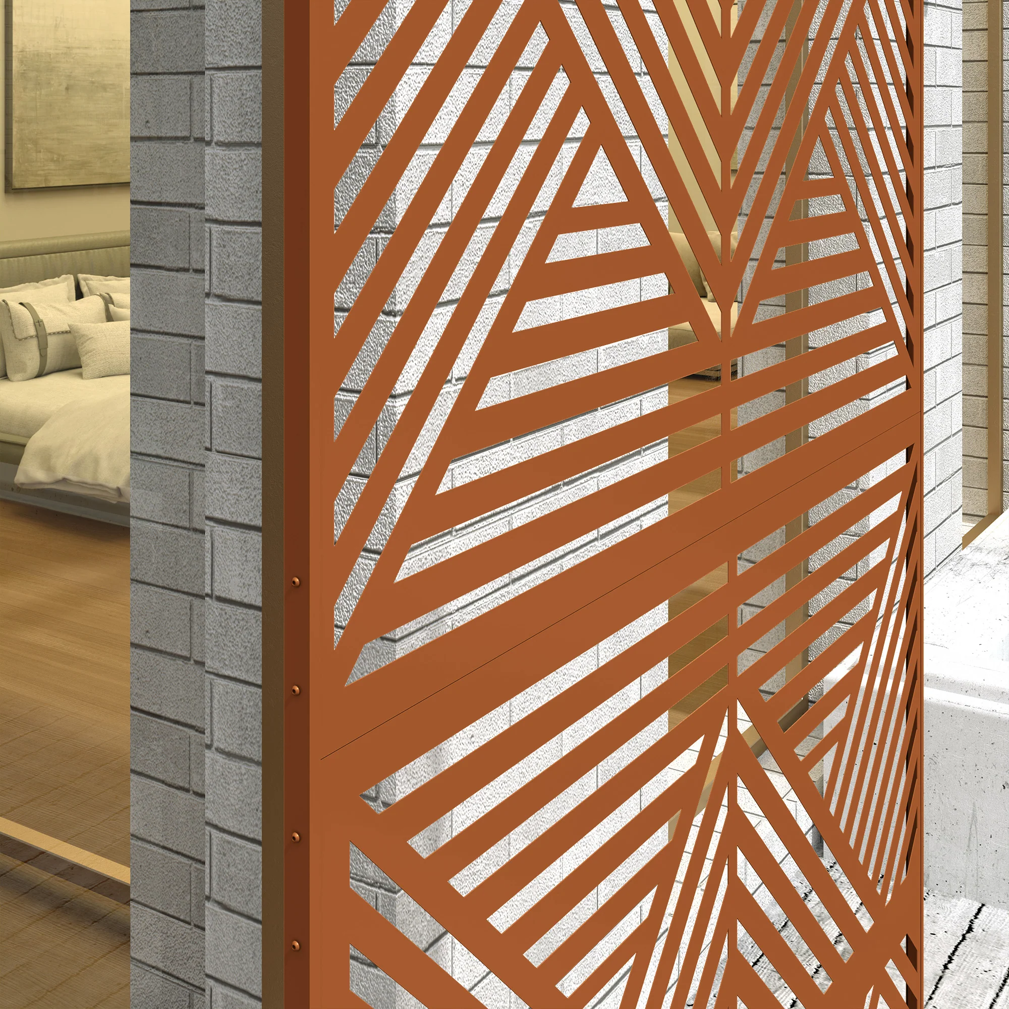 78" x 48" Metal Outdoor Privacy Screen with Stand, Rhombus Design Brown Climbing Plant Trellis - Image 11