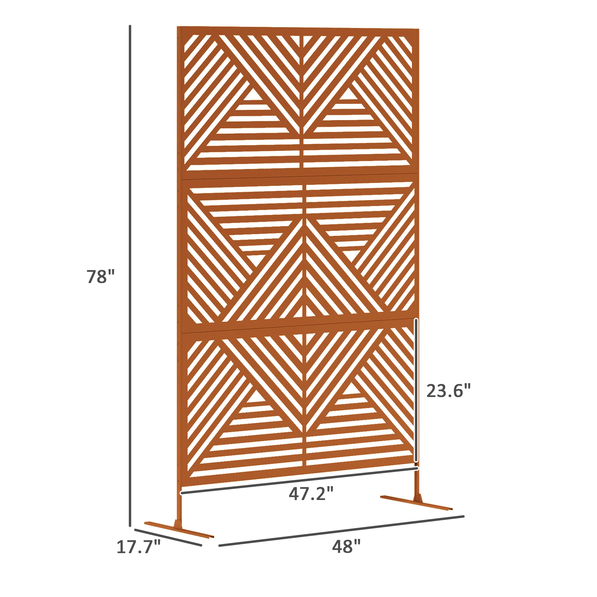 78" x 48" Metal Outdoor Privacy Screen with Stand, Rhombus Design Brown Climbing Plant Trellis - Image 5