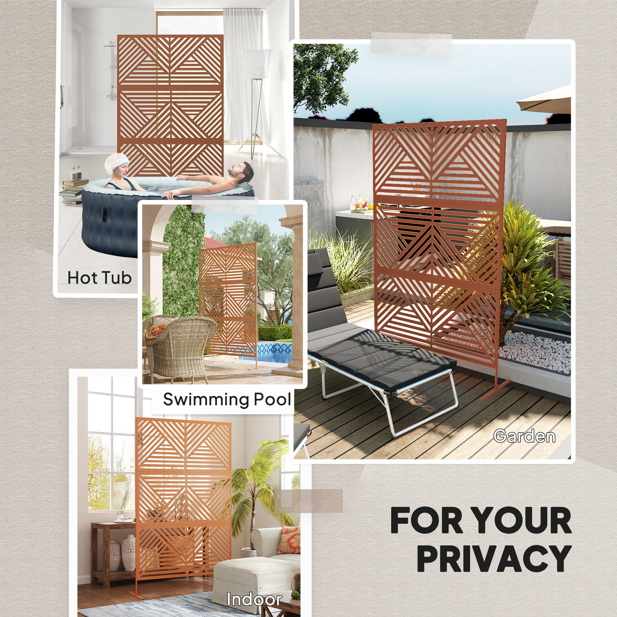 78" x 48" Metal Outdoor Privacy Screen with Stand, Rhombus Design Brown Climbing Plant Trellis - Image 8