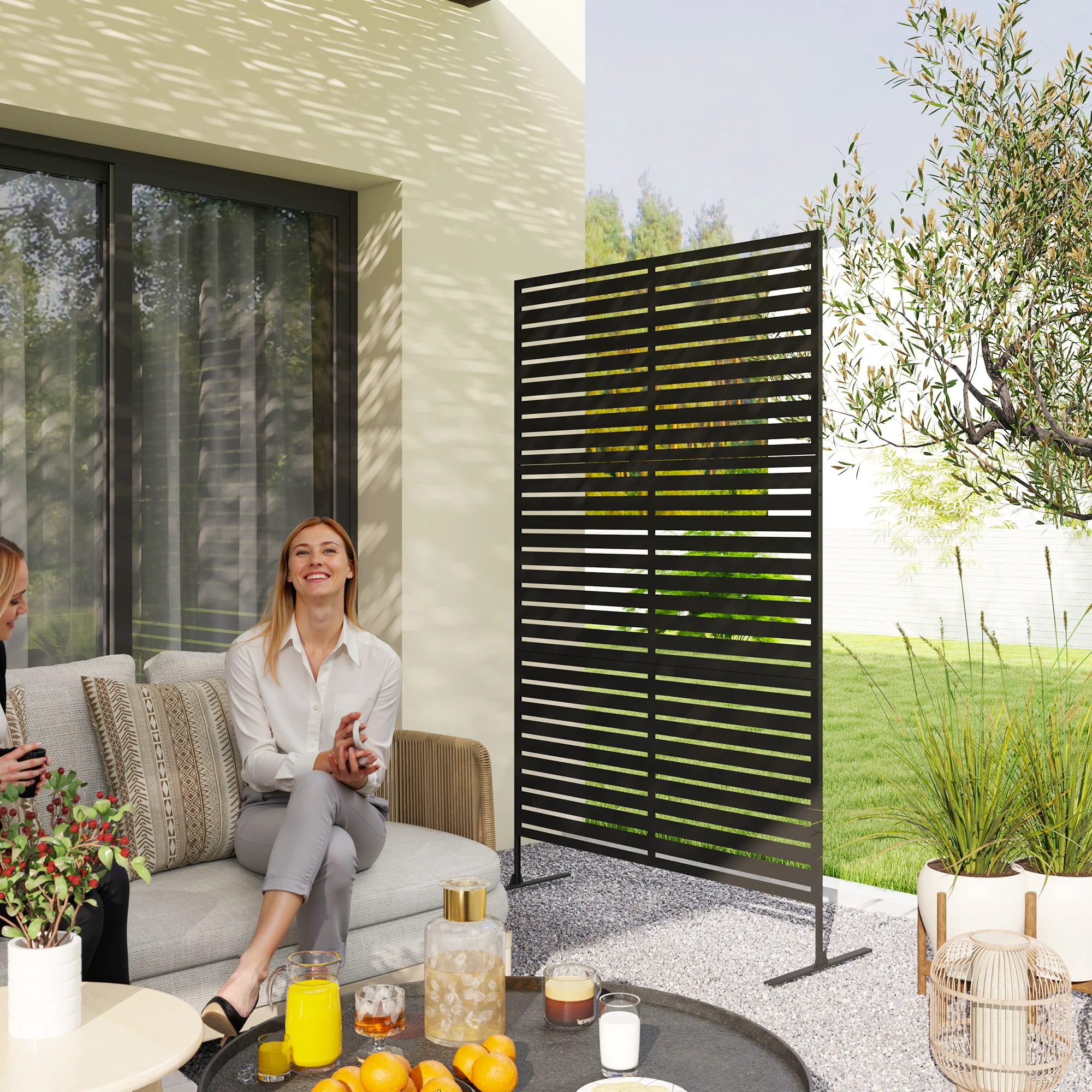78"x 48" Metal Outdoor Privacy Screen with Stand for Climbing Plants, Black - Image 3