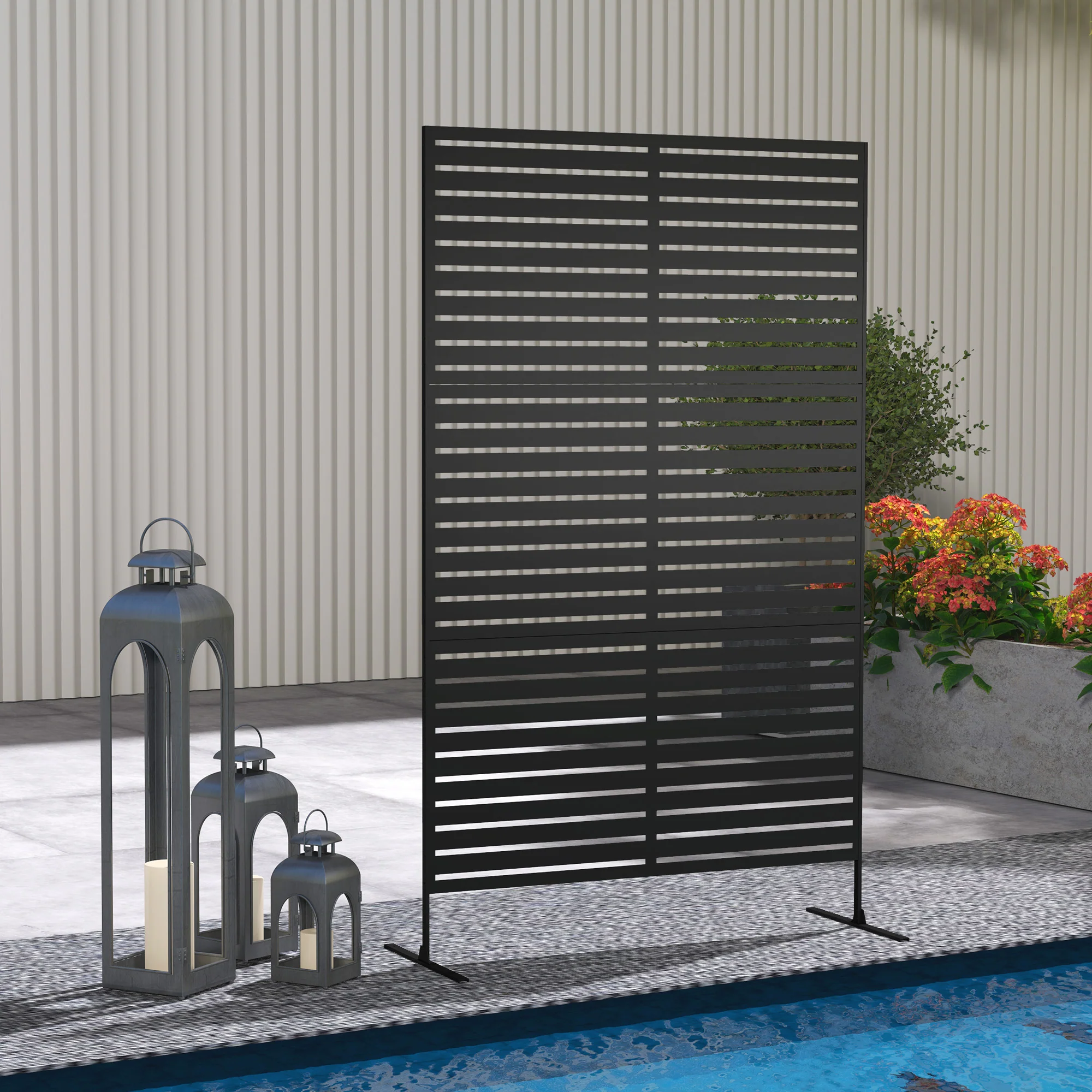 78"x 48" Metal Outdoor Privacy Screen with Stand for Climbing Plants, Black - Image 4