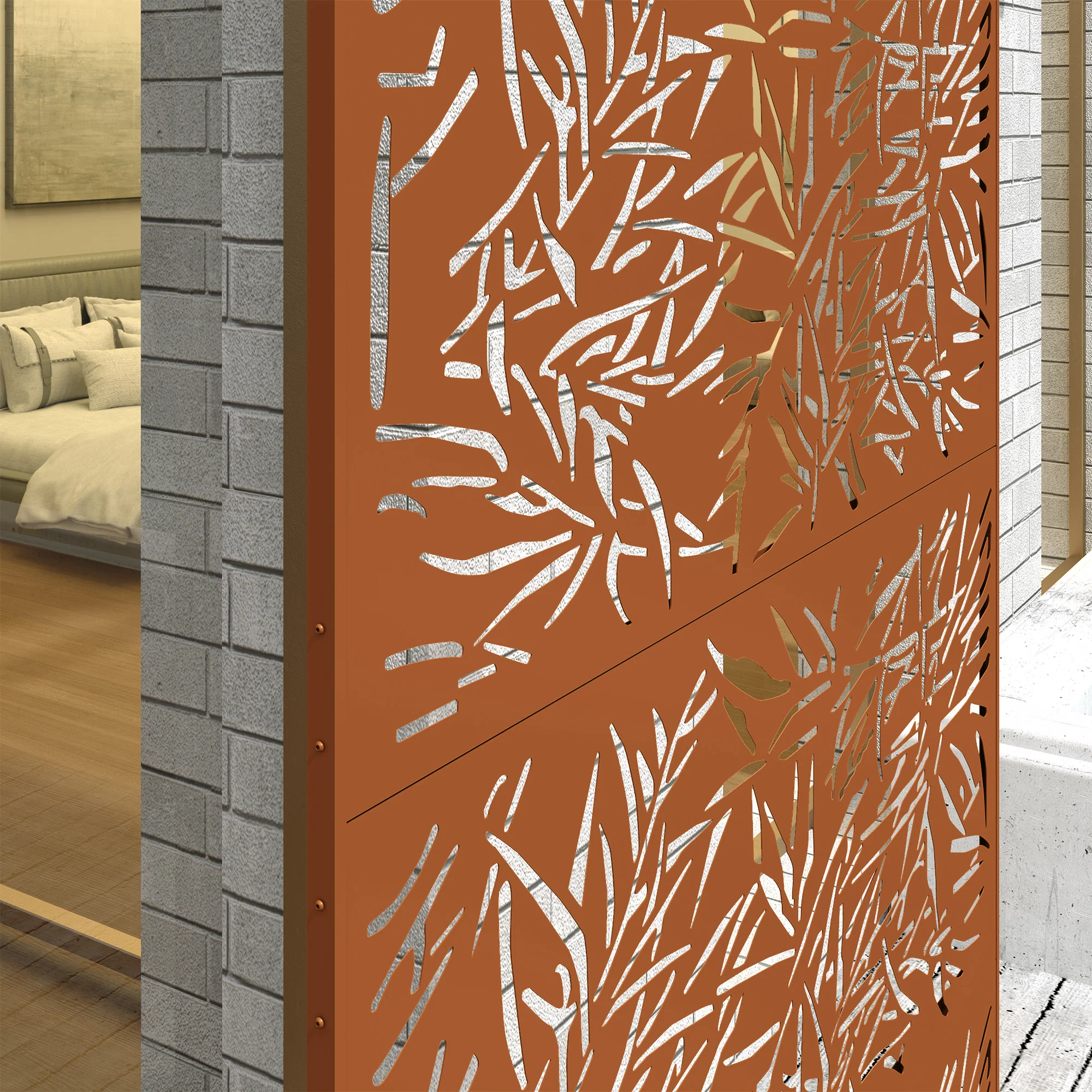 78" x 48" Metal Outdoor Privacy Screen with Climbing Plant Trellis and Stand, Bamboo Brown - Image 11