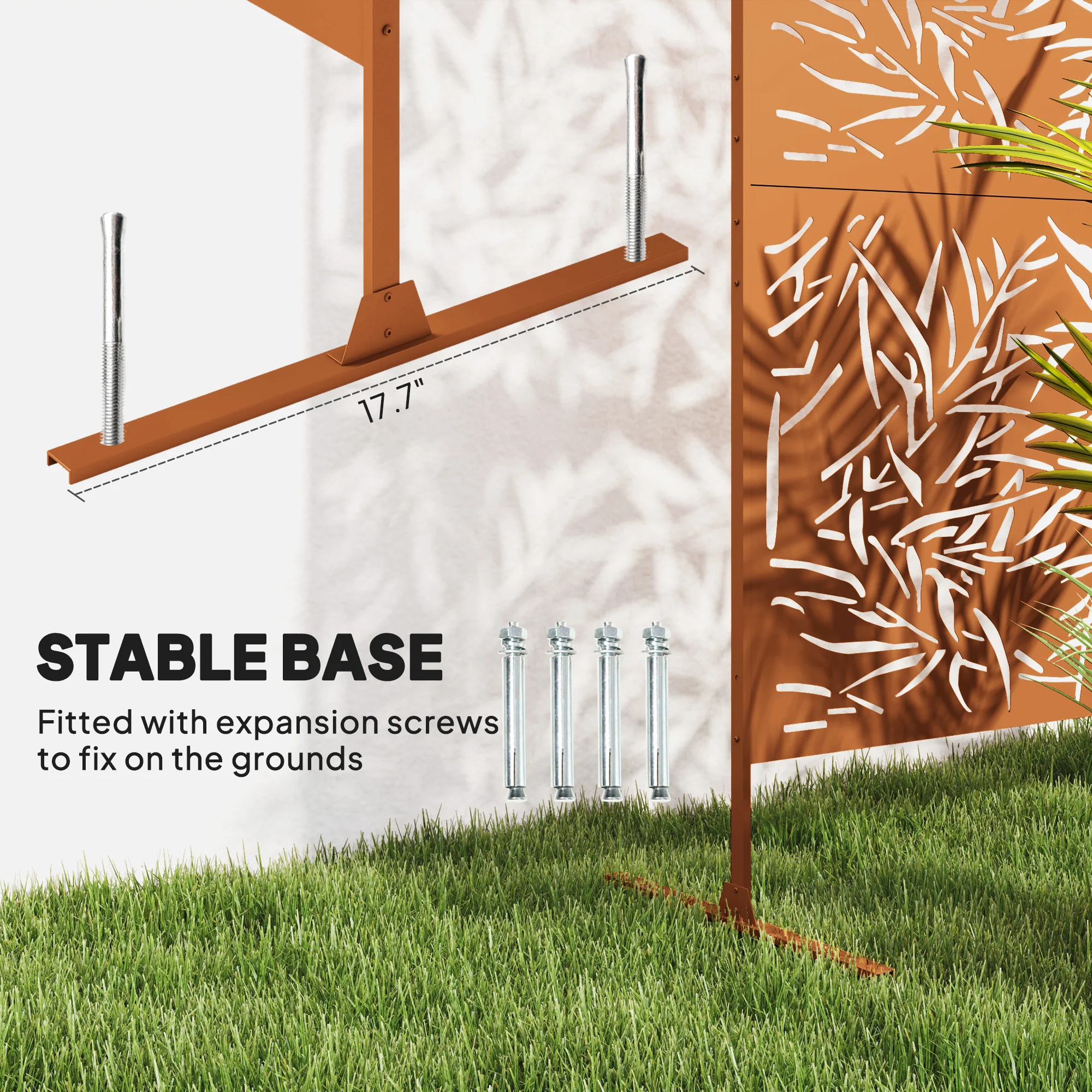 78" x 48" Metal Outdoor Privacy Screen with Climbing Plant Trellis and Stand, Bamboo Brown - Image 7