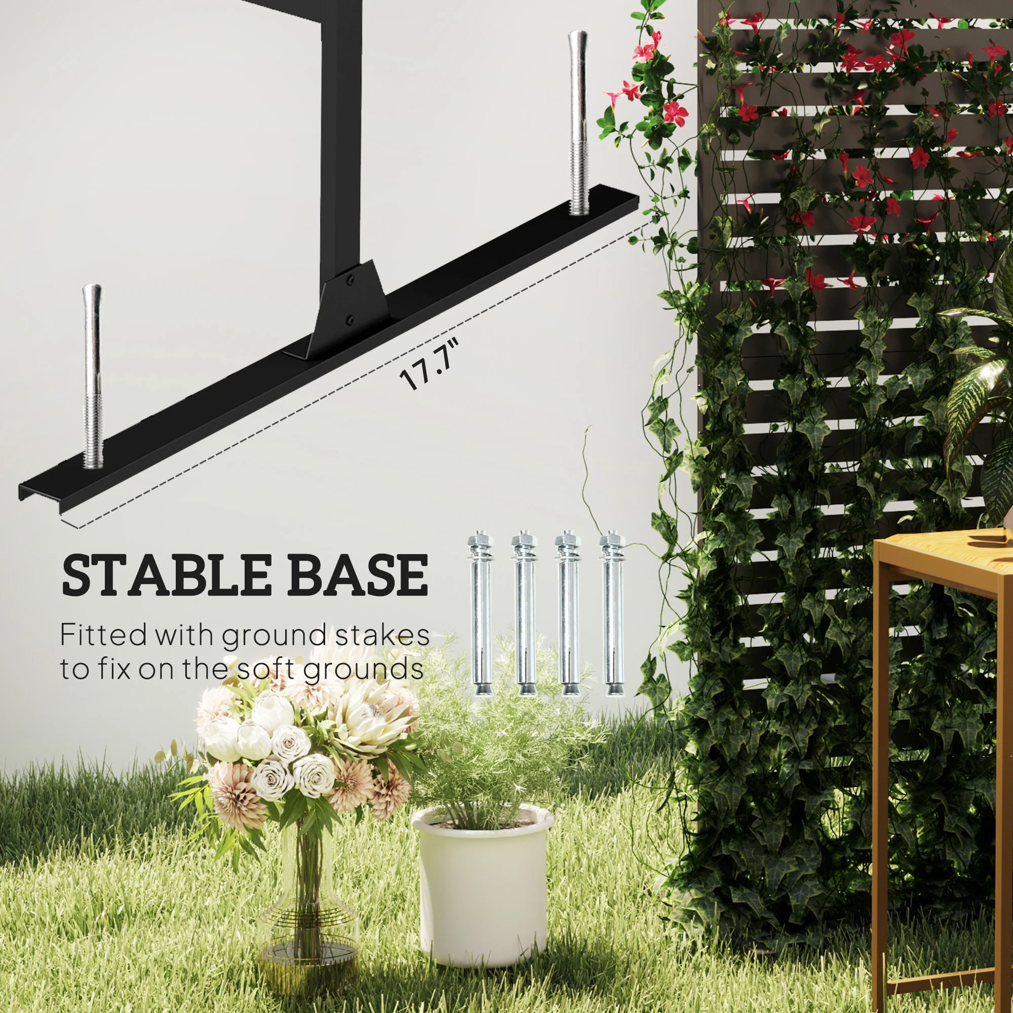 78"x 48" Metal Outdoor Privacy Screen with Stand for Climbing Plants, Black - Image 7
