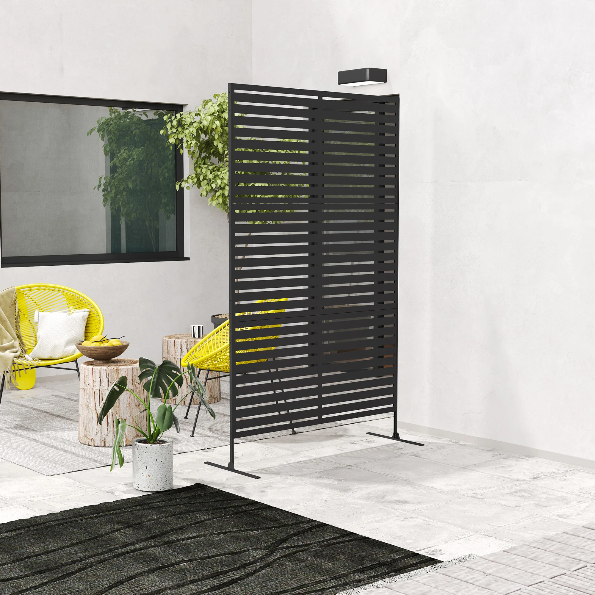 78"x 48" Metal Outdoor Privacy Screen with Stand for Climbing Plants, Black - Image 9