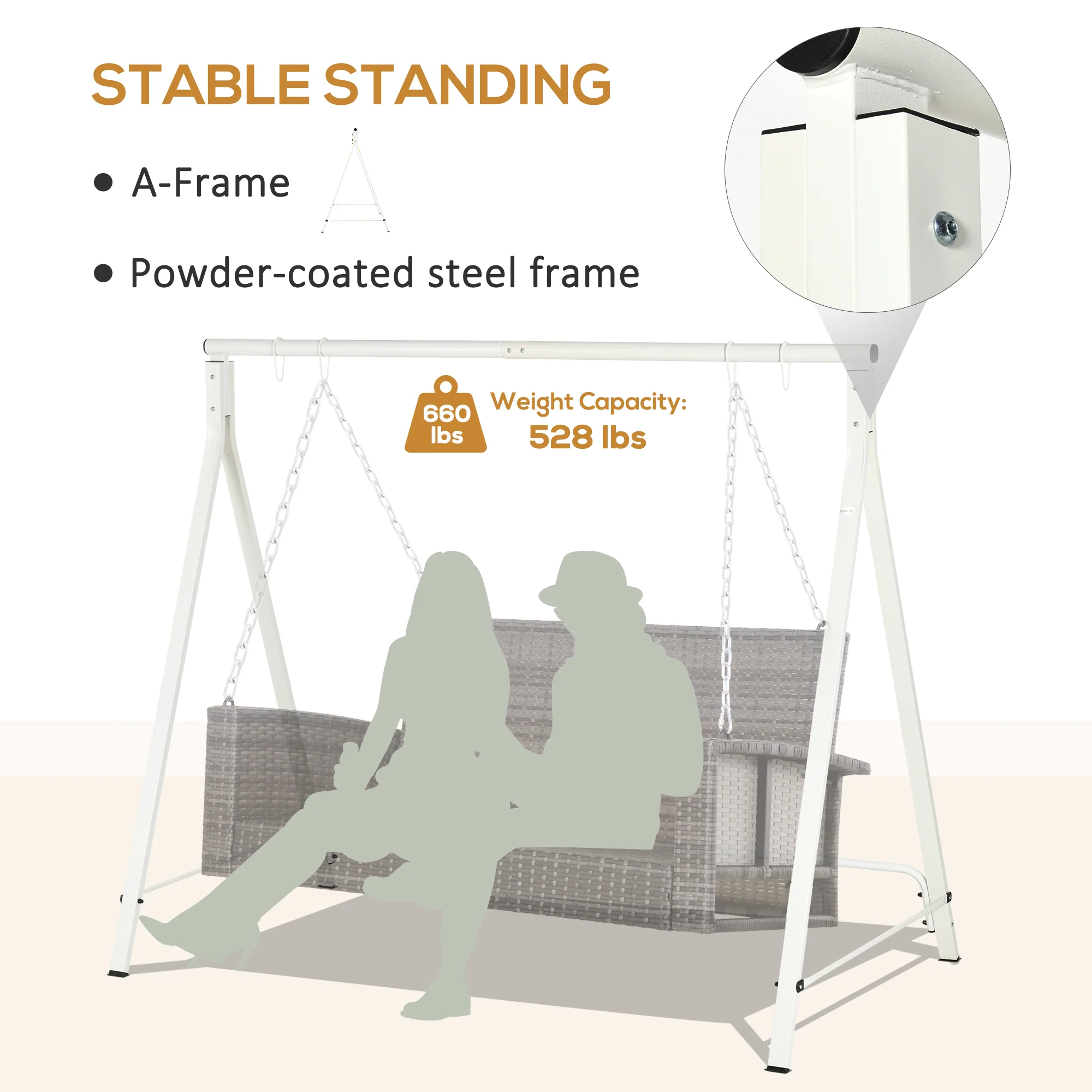 Heavy Duty Metal Swing Stand with 528 LBS Weight Capacity, White - Image 6